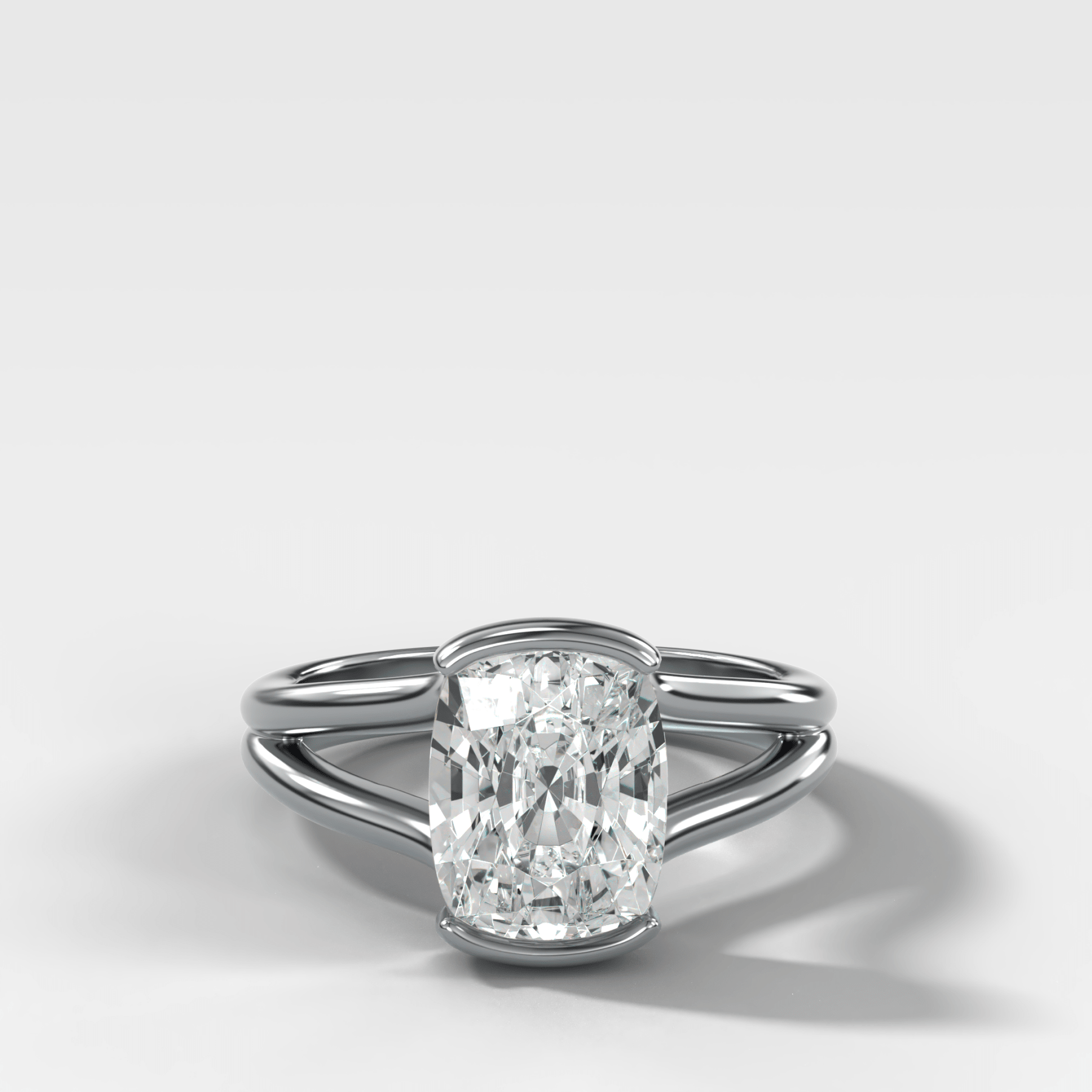 Split Shank Half Bezel Engagement Ring with Elongated Cushion Cut Diamond - GOODSTONE
