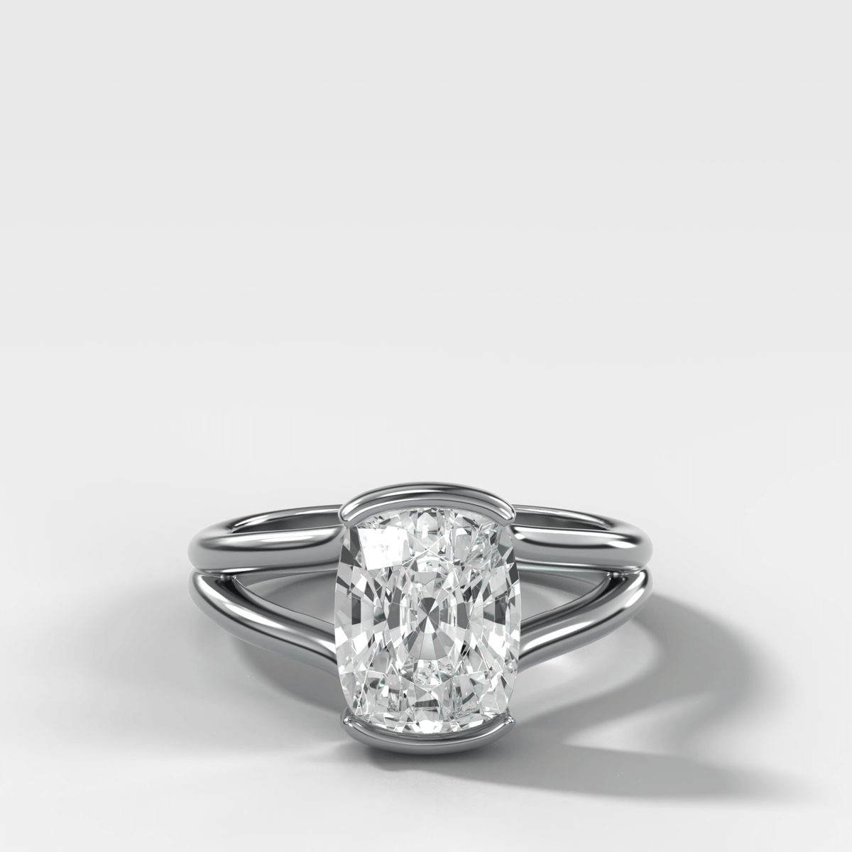 Split Shank Half Bezel Engagement Ring with Elongated Cushion Cut Diamond - GOODSTONE