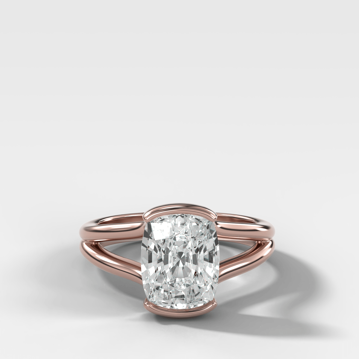 Split Shank Half Bezel Engagement Ring with Elongated Cushion Cut Diamond - GOODSTONE