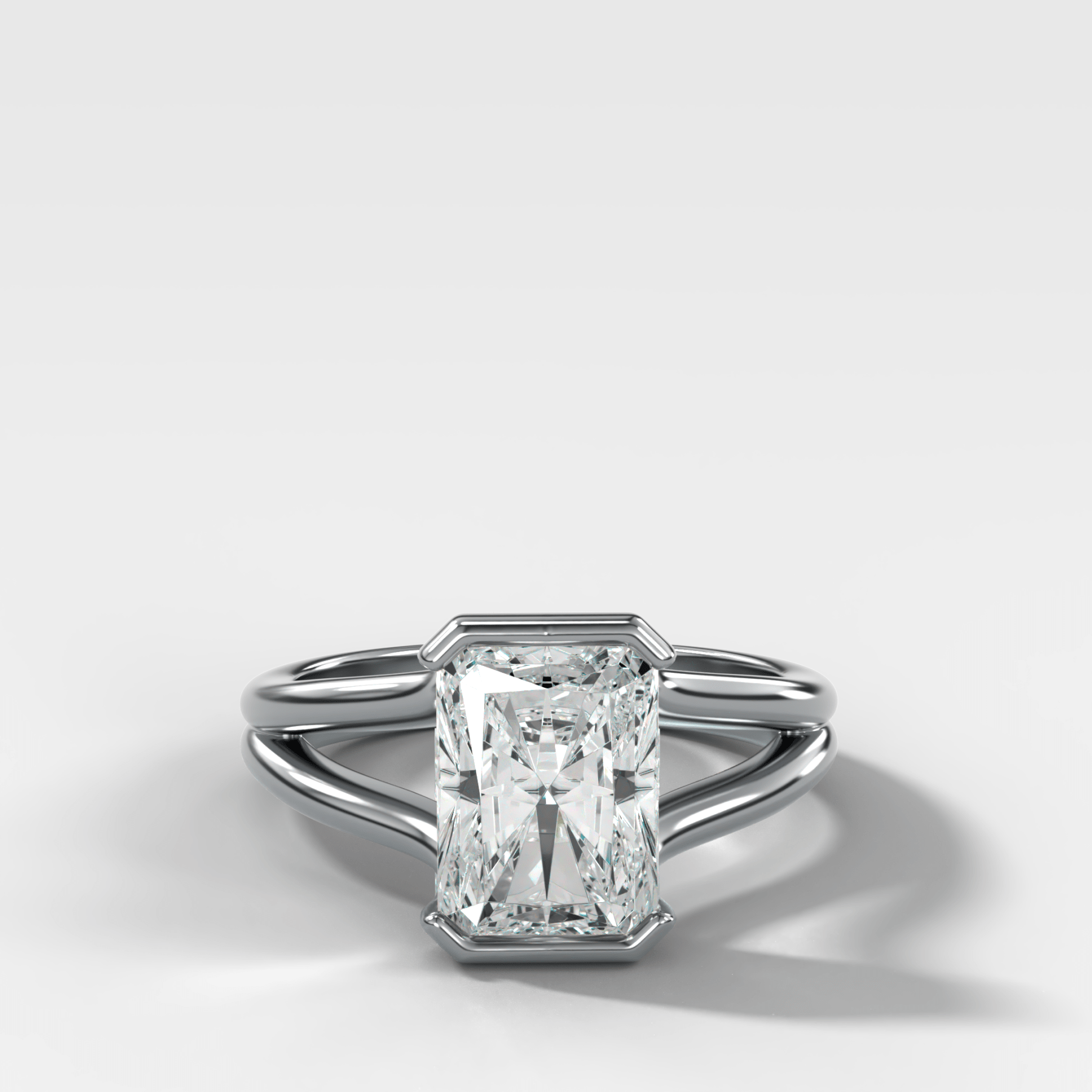 Split Shank Half Bezel Engagement Ring with Elongated Radiant Cut Diamond - GOODSTONE