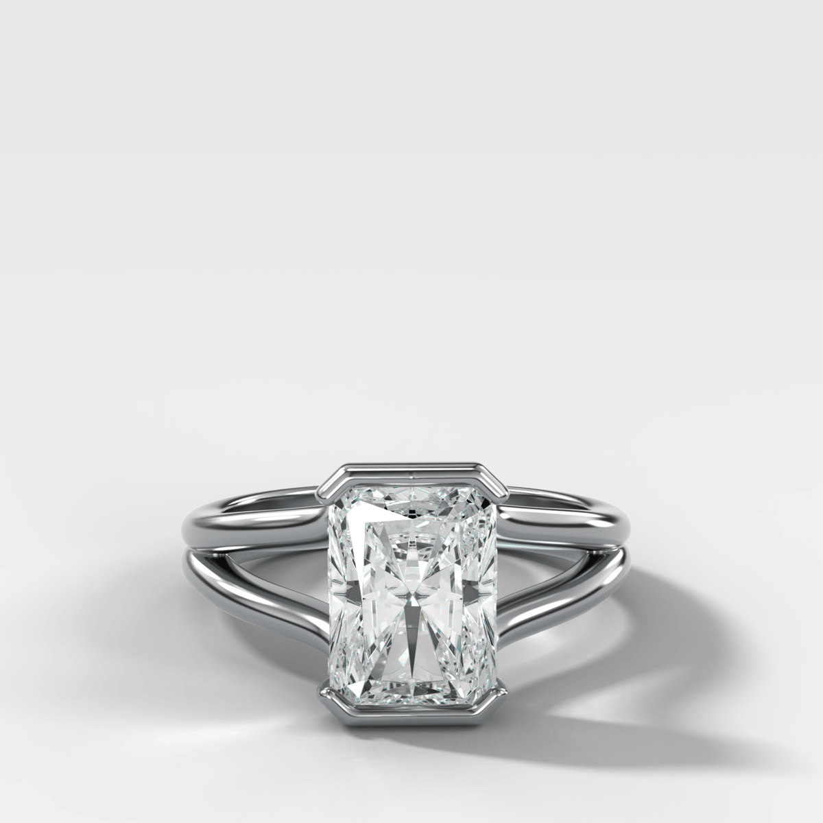 Split Shank Half Bezel Engagement Ring with Elongated Radiant Cut Diamond - GOODSTONE
