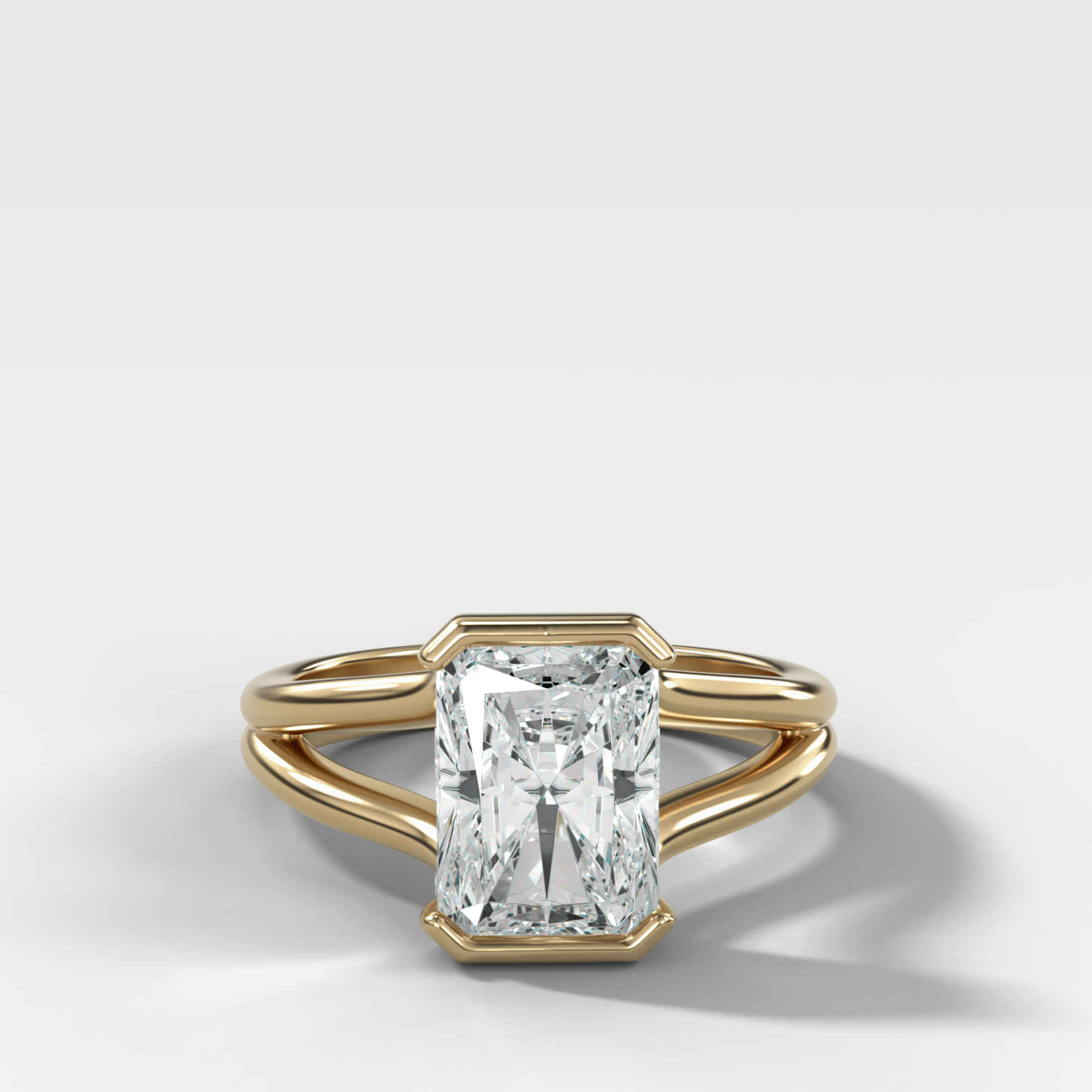 Split Shank Half Bezel Engagement Ring with Elongated Radiant Cut Diamond - GOODSTONE