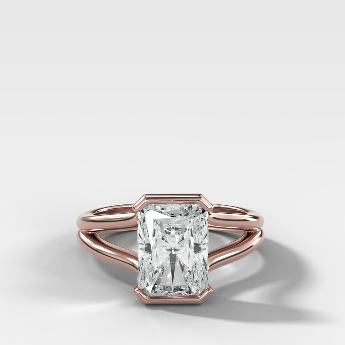 Split Shank Half Bezel Engagement Ring with Elongated Radiant Cut Diamond - GOODSTONE
