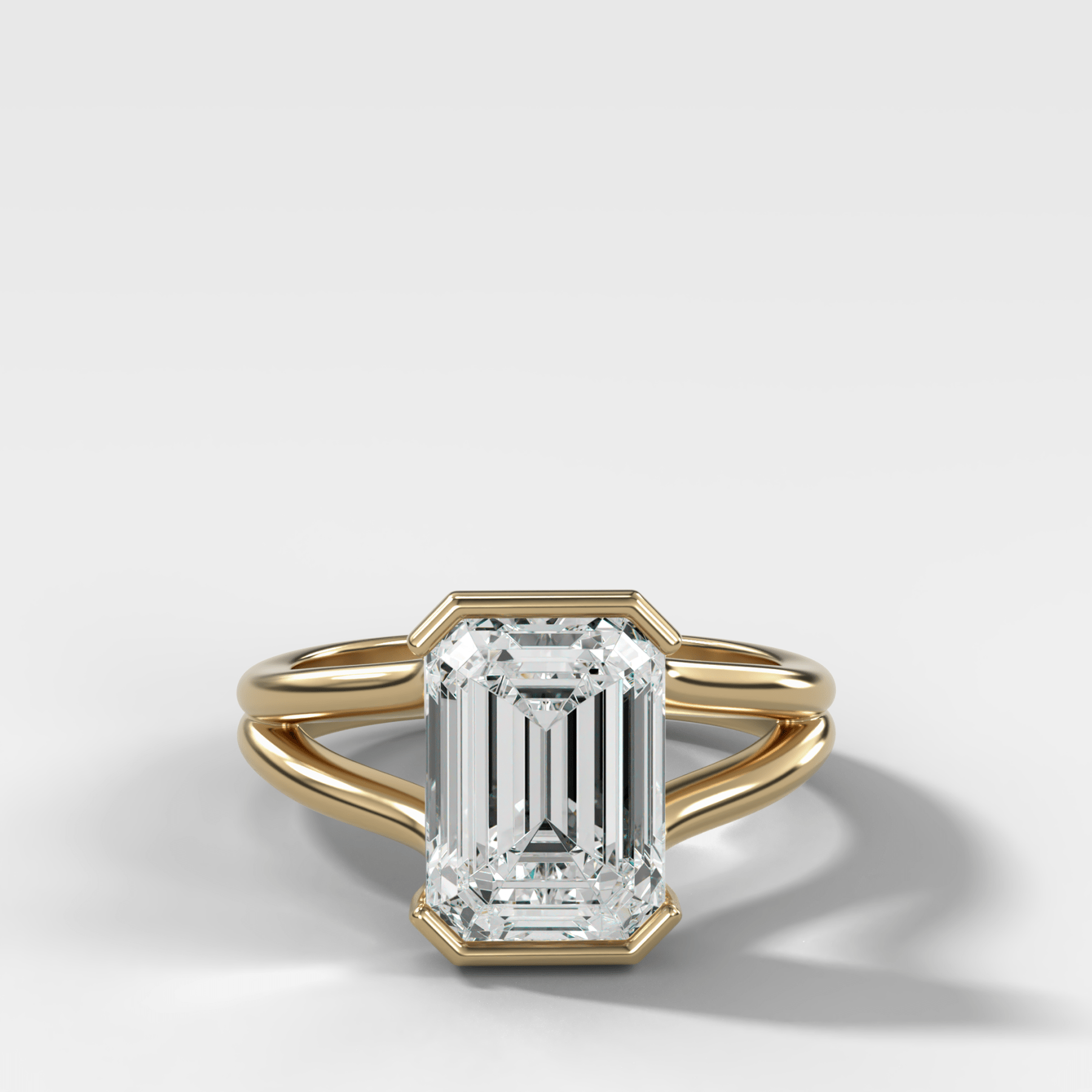 Split Shank Half Bezel Engagement Ring with Emerald Cut Diamond - GOODSTONE