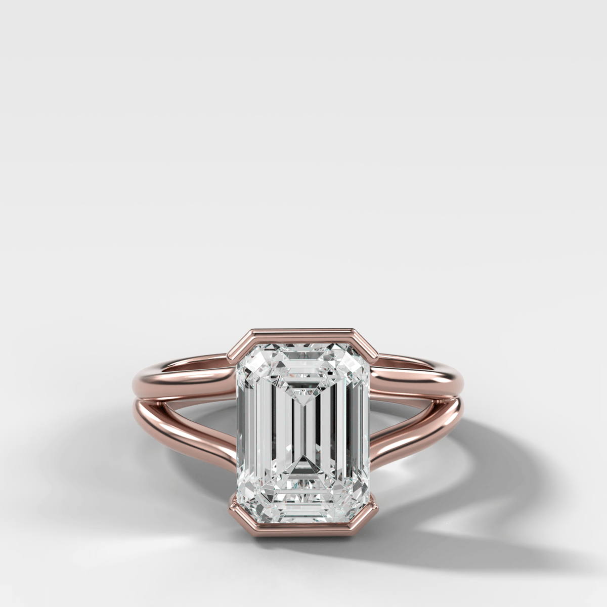 Split Shank Half Bezel Engagement Ring with Emerald Cut Diamond - GOODSTONE