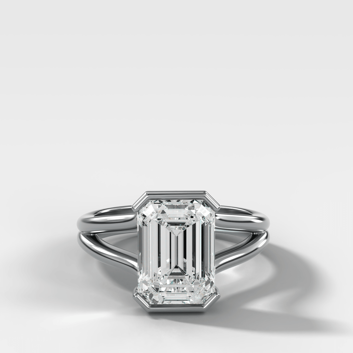 Split Shank Half Bezel Engagement Ring with Emerald Cut Diamond - GOODSTONE