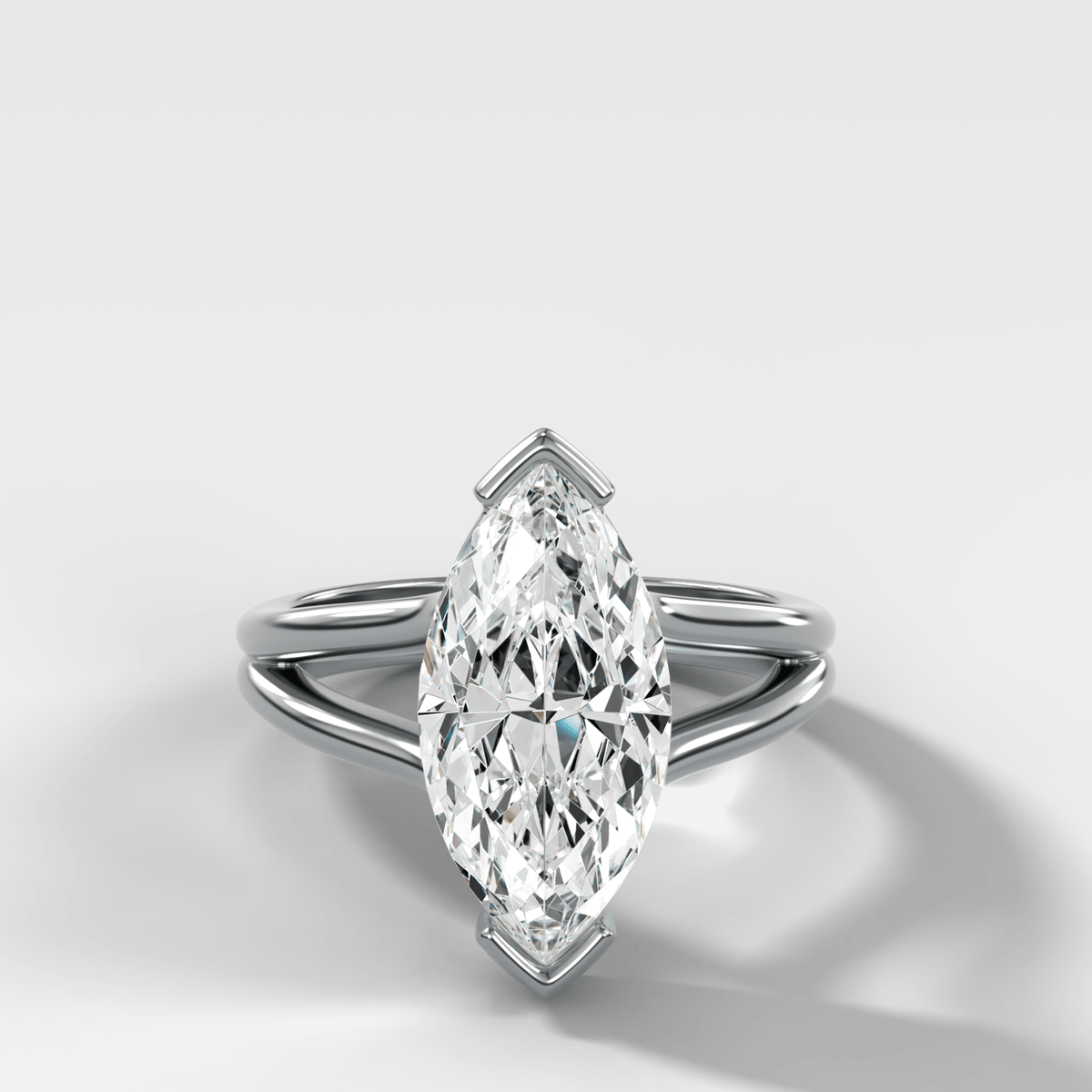 Split Shank Half Bezel Engagement Ring with Marquise Cut Diamond - GOODSTONE