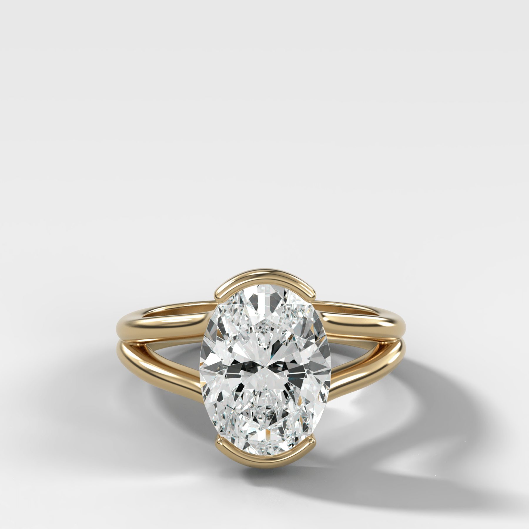 Split Shank Half Bezel Engagement Ring with Oval Cut Diamond - GOODSTONE
