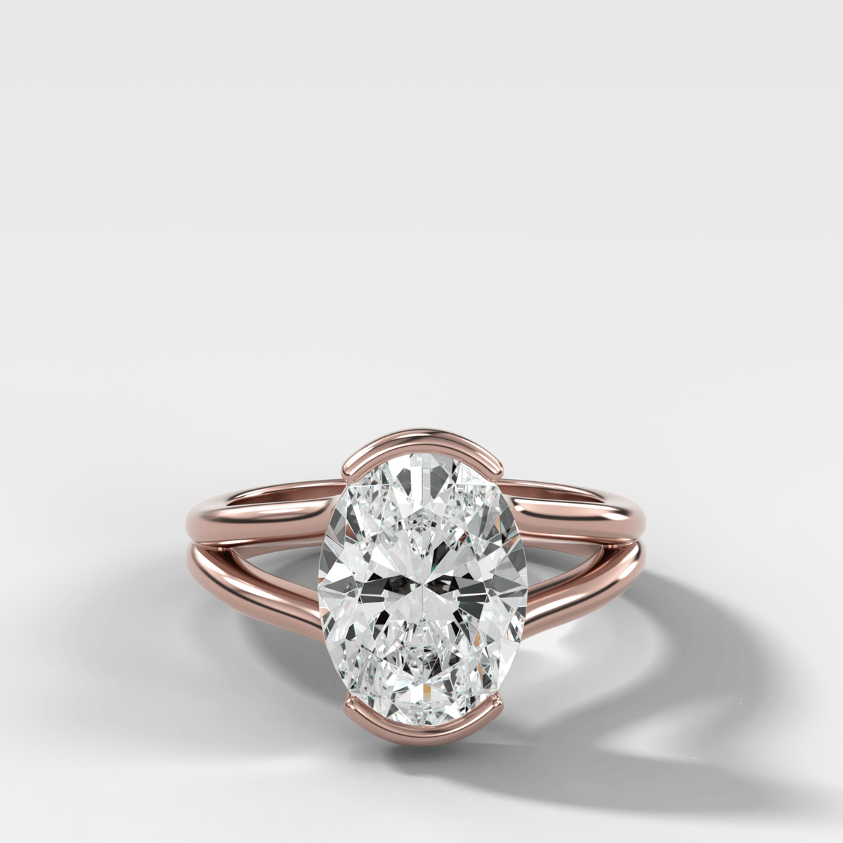 Split Shank Half Bezel Engagement Ring with Oval Cut Diamond - GOODSTONE