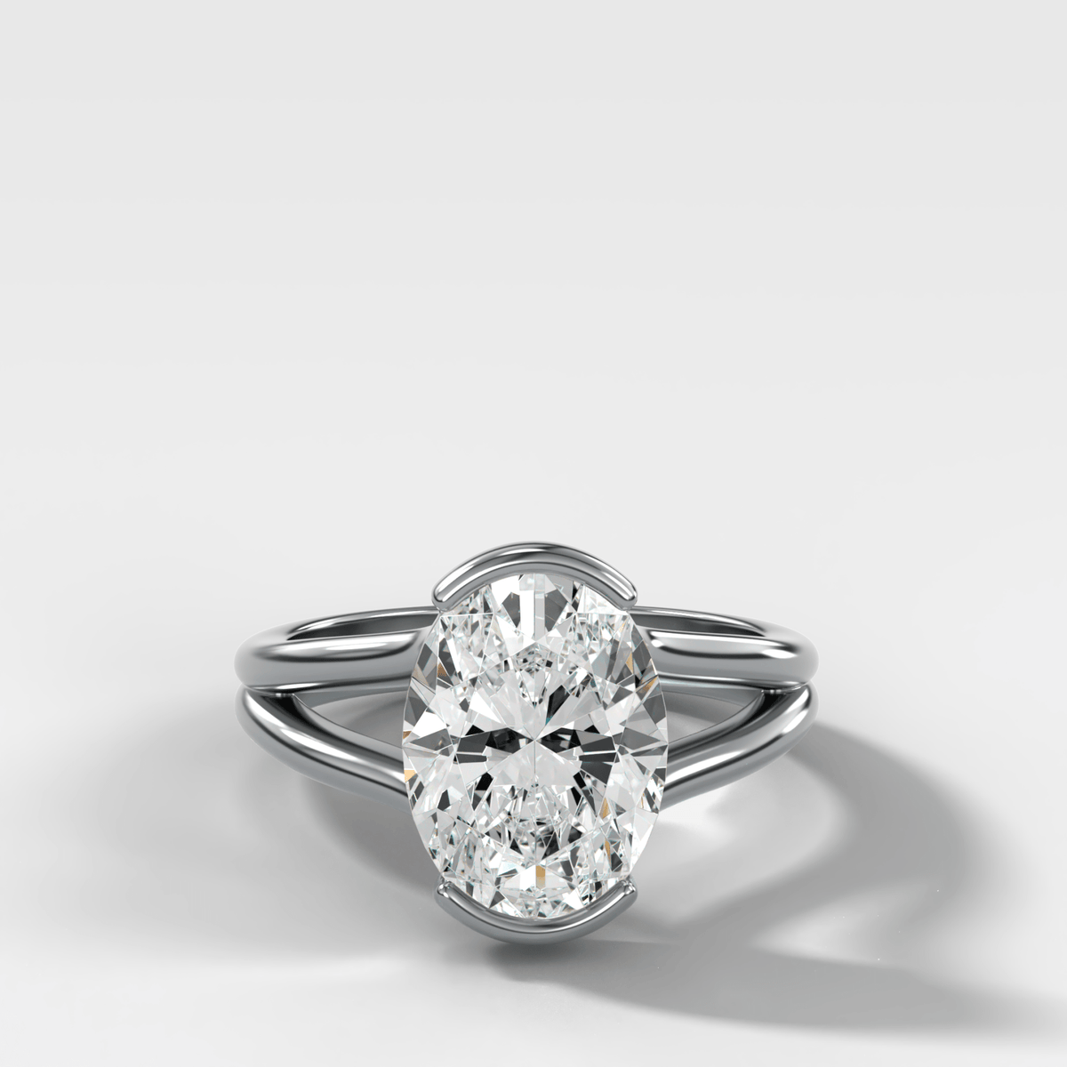 Split Shank Half Bezel Engagement Ring with Oval Cut Diamond - GOODSTONE