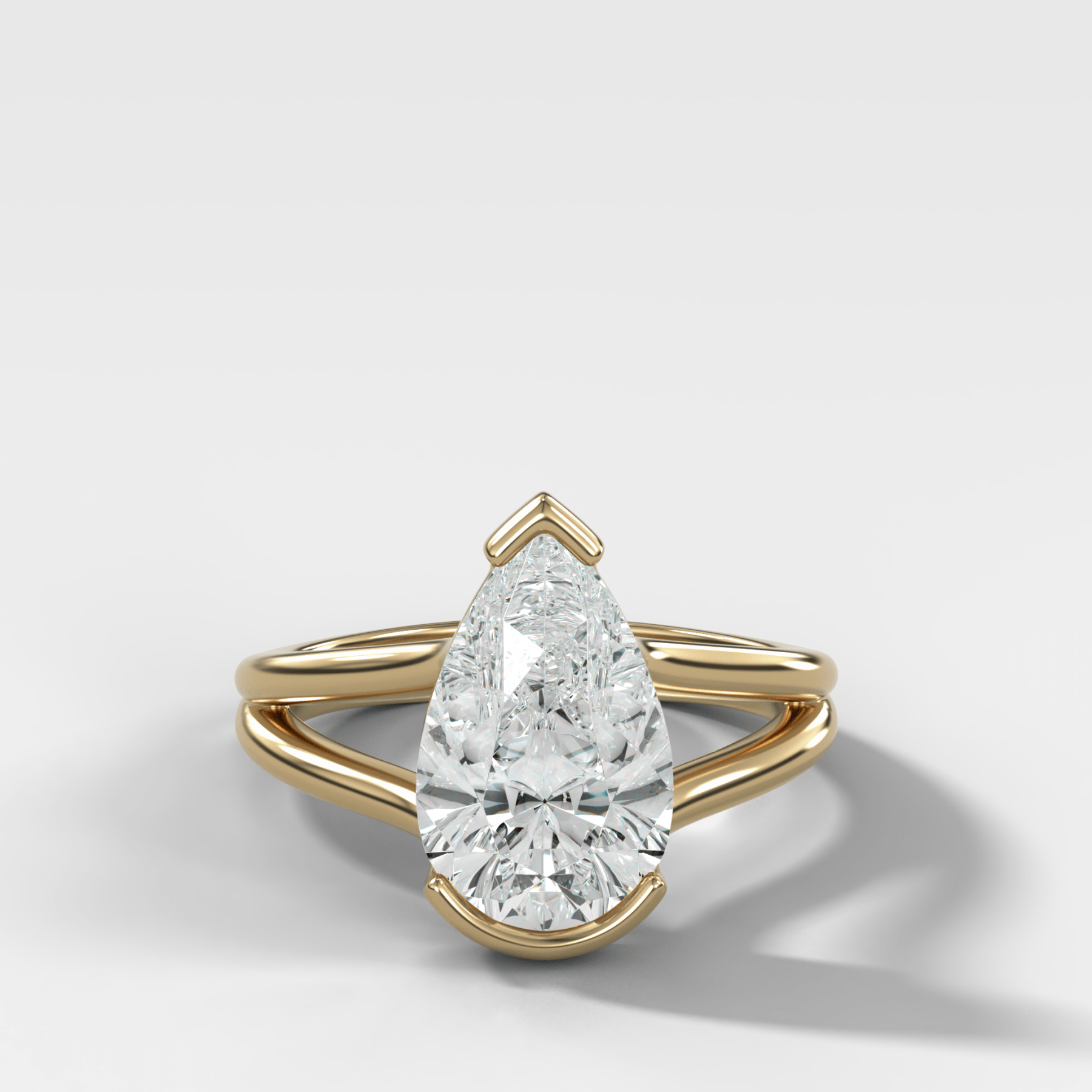 Split Shank Half Bezel Engagement Ring with Pear Cut Diamond - GOODSTONE