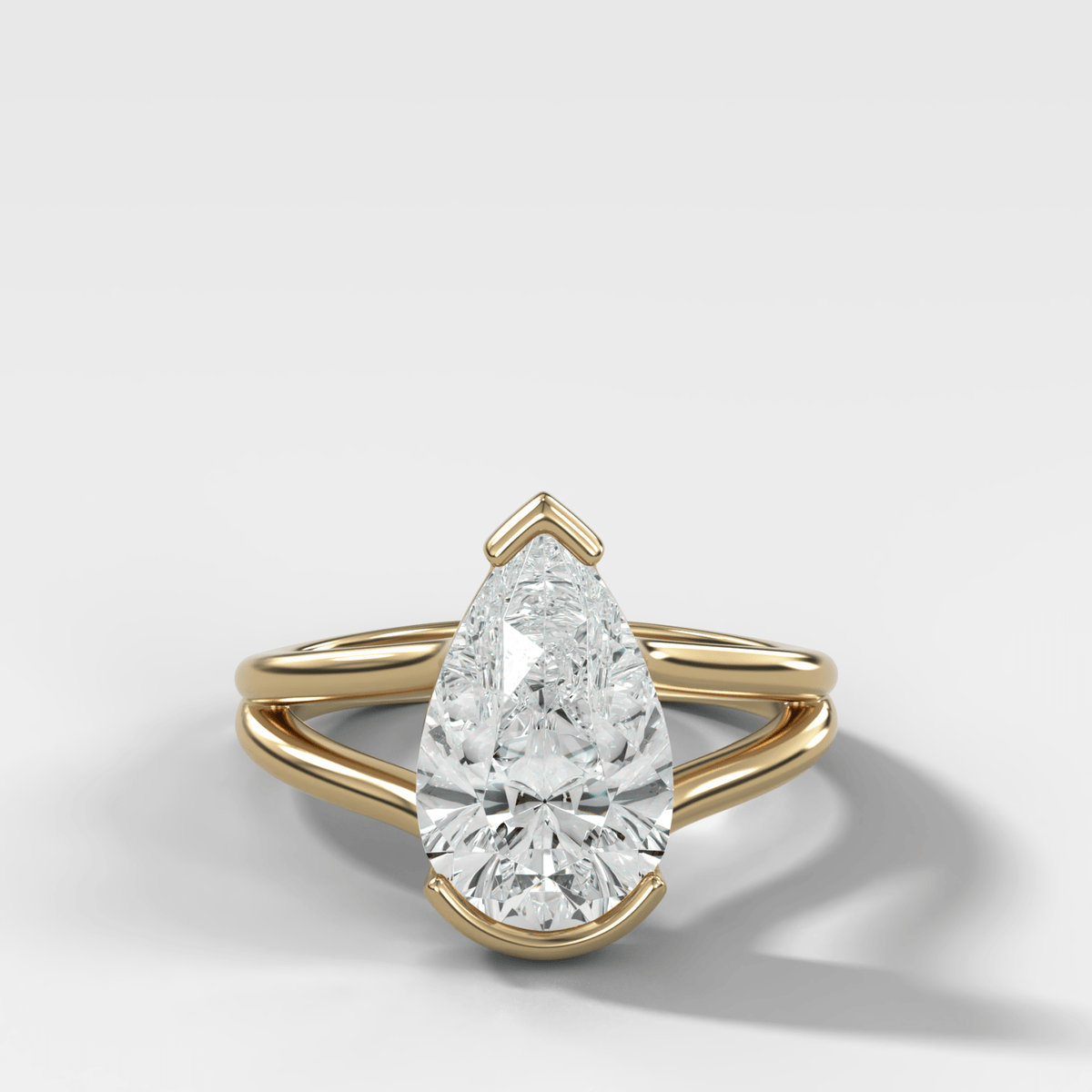 Split Shank Half Bezel Engagement Ring with Pear Cut Diamond - GOODSTONE