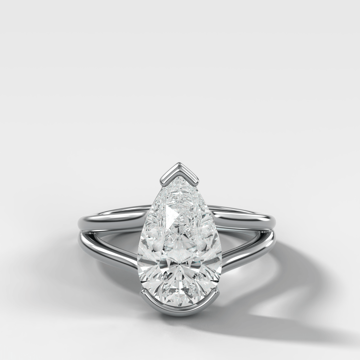 Split Shank Half Bezel Engagement Ring with Pear Cut Diamond - GOODSTONE