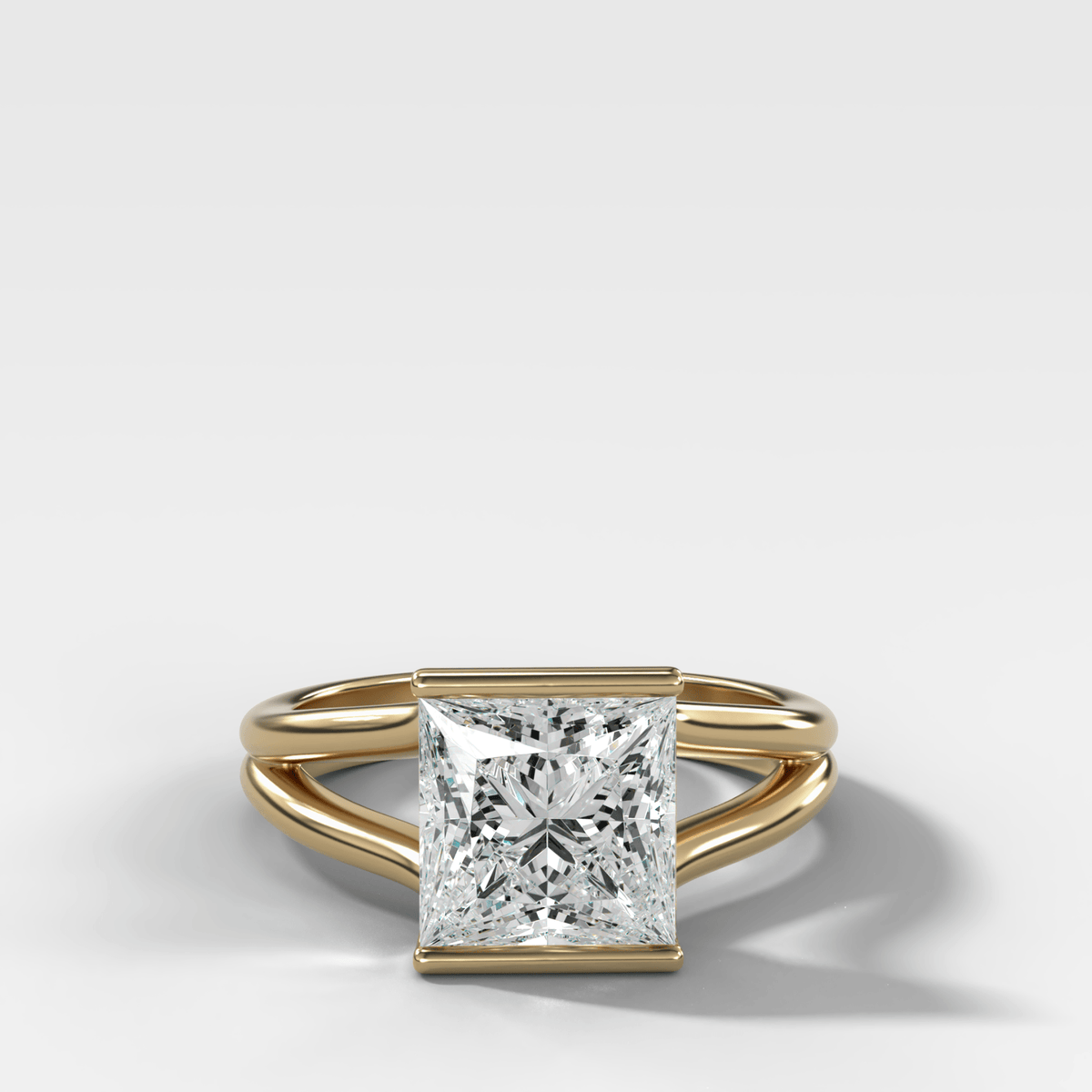 Split Shank Half Bezel Engagement Ring with Princess Cut Diamond - GOODSTONE