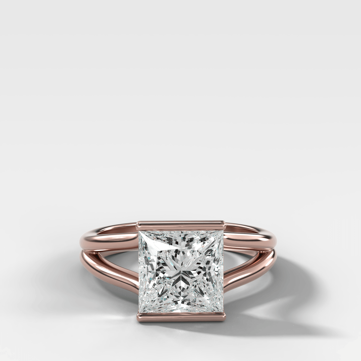 Split Shank Half Bezel Engagement Ring with Princess Cut Diamond - GOODSTONE