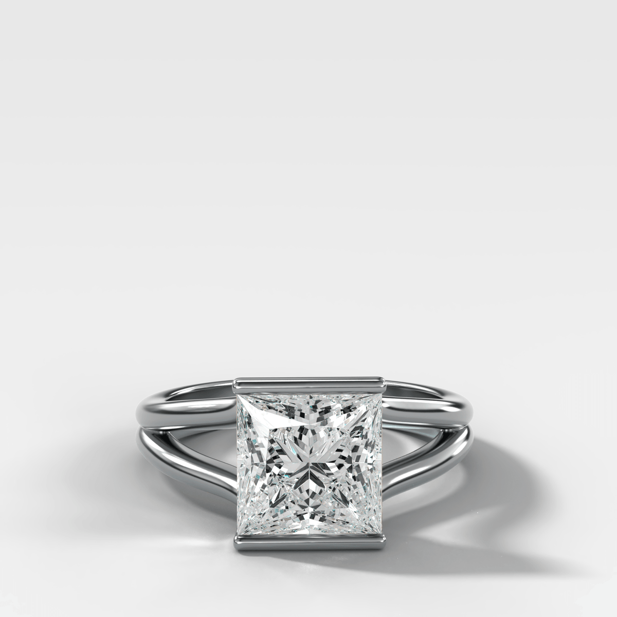 Split Shank Half Bezel Engagement Ring with Princess Cut Diamond - GOODSTONE