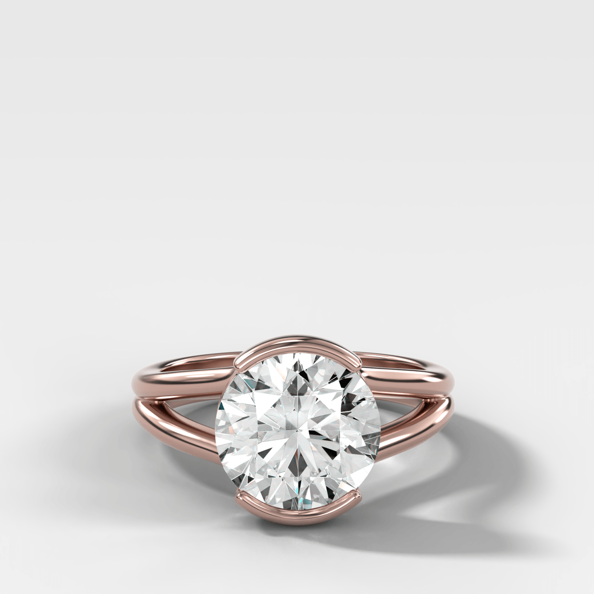 Split Shank Half Bezel Engagement Ring with Round Cut Diamond - GOODSTONE