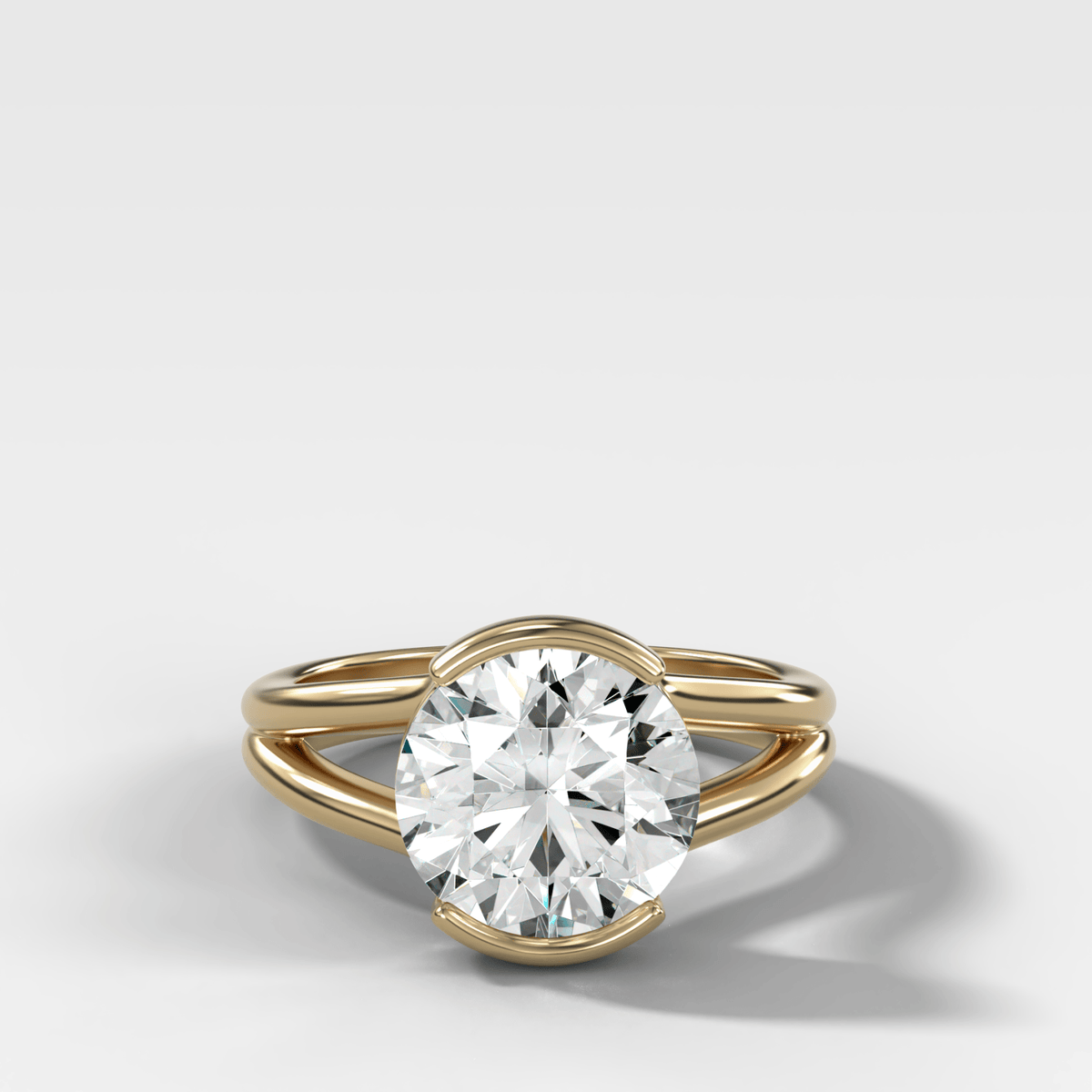 Split Shank Half Bezel Engagement Ring with Round Cut Diamond - GOODSTONE