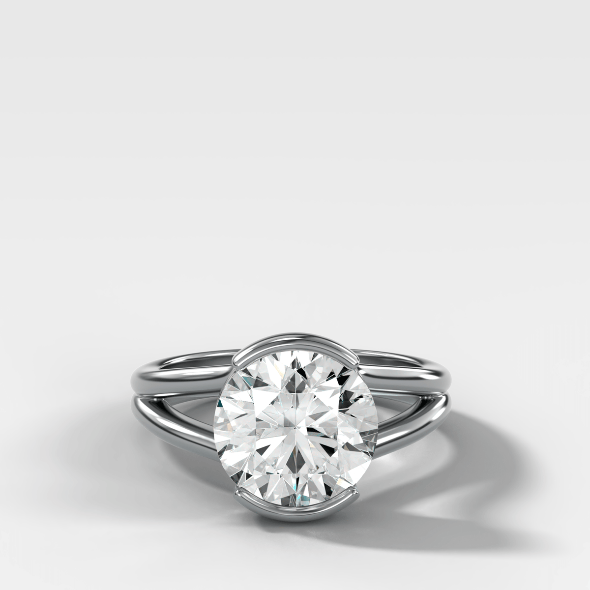 Split Shank Half Bezel Engagement Ring with Round Cut Diamond - GOODSTONE