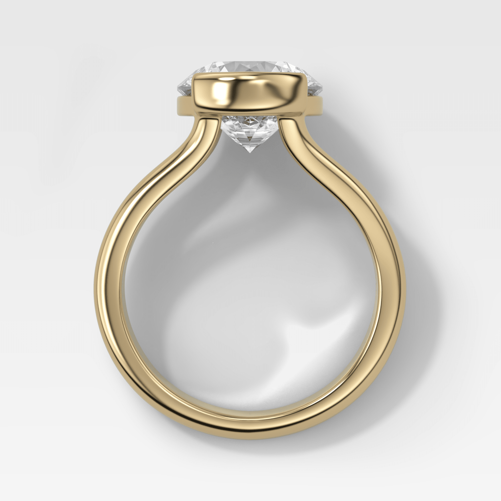 Split Shank Half Bezel Engagement Ring with Round Cut Diamond - GOODSTONE