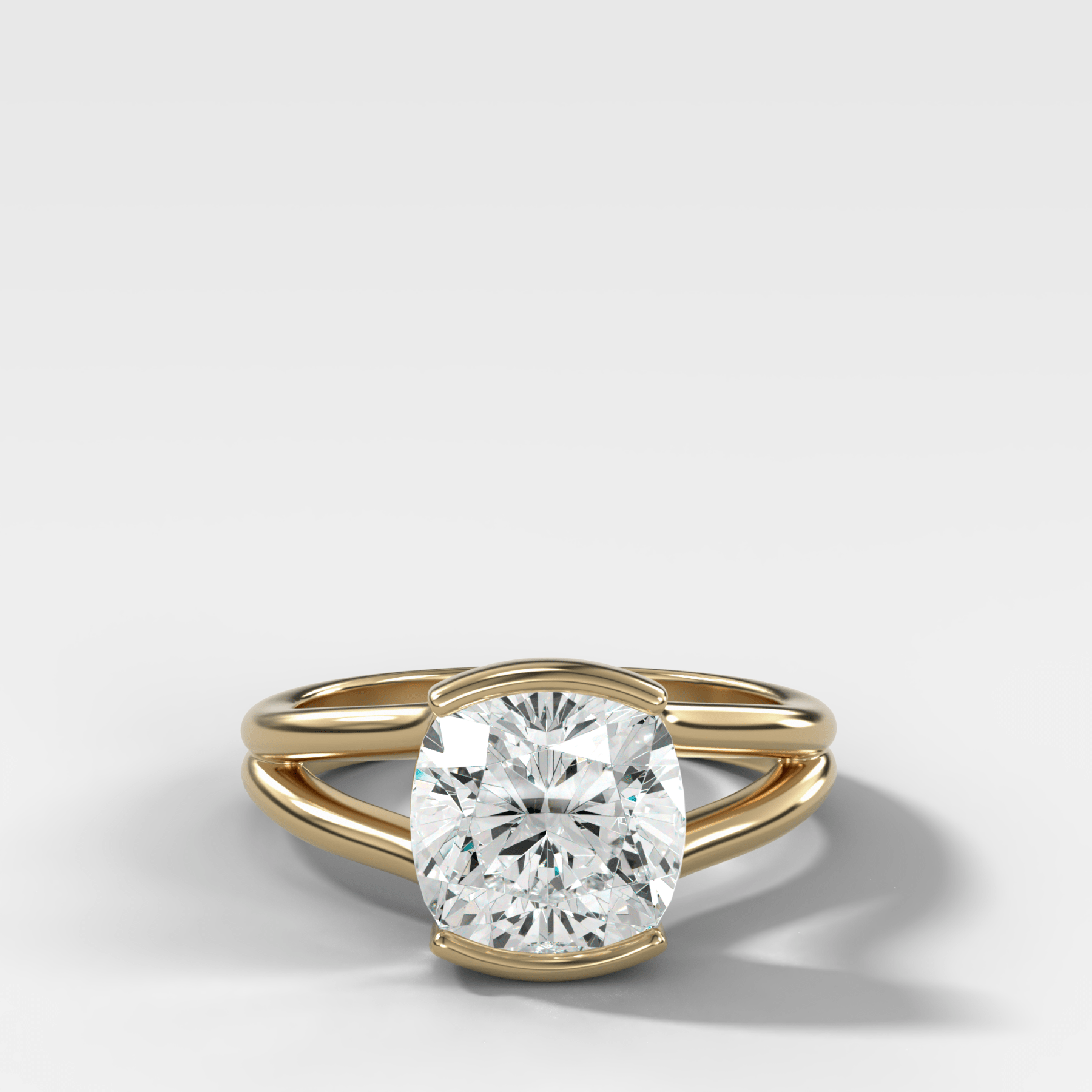 Split Shank Half Bezel Engagement Ring with Square Cushion Cut Diamond - GOODSTONE