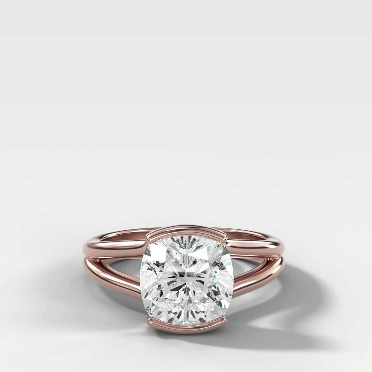 Split Shank Half Bezel Engagement Ring with Square Cushion Cut Diamond - GOODSTONE