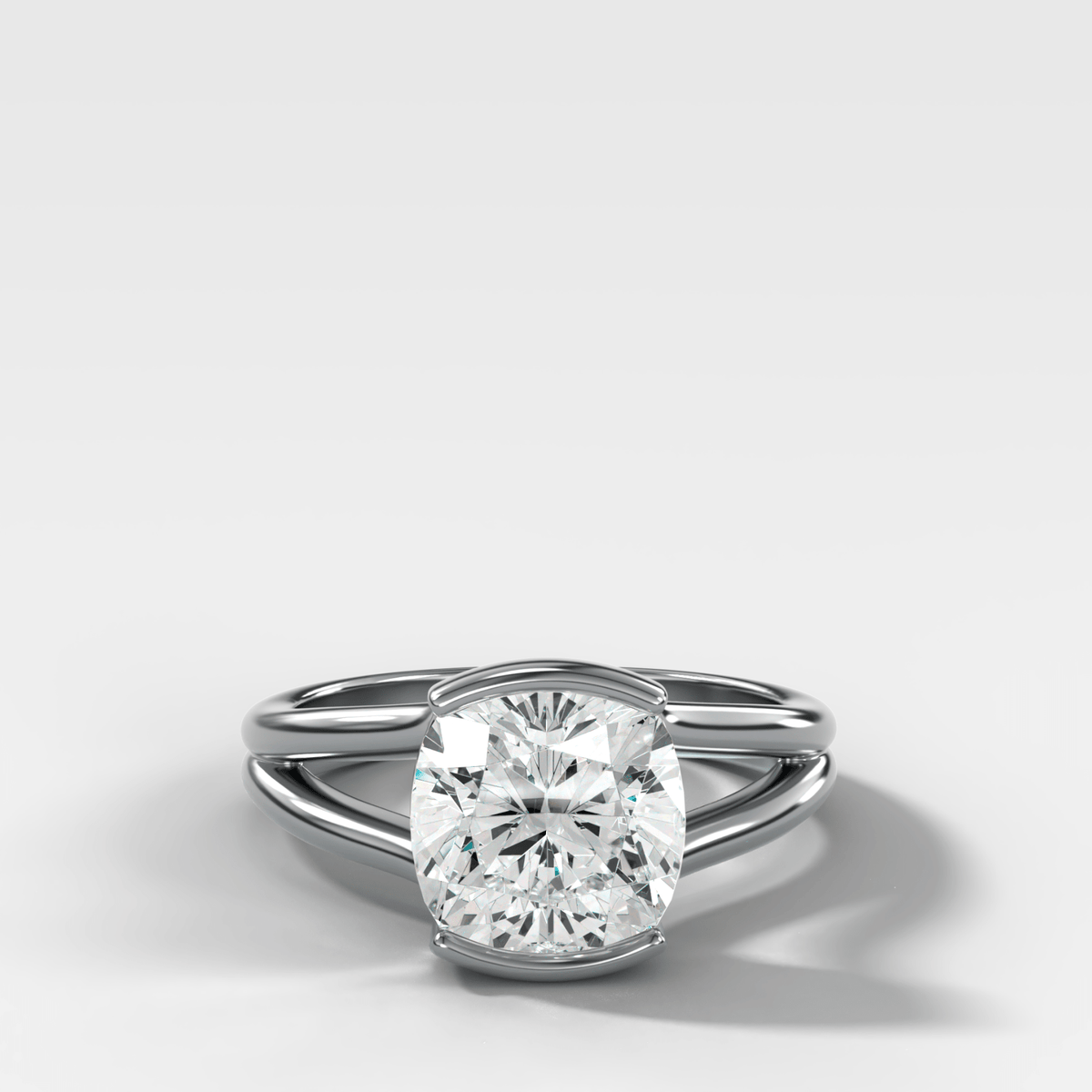 Split Shank Half Bezel Engagement Ring with Square Cushion Cut Diamond - GOODSTONE