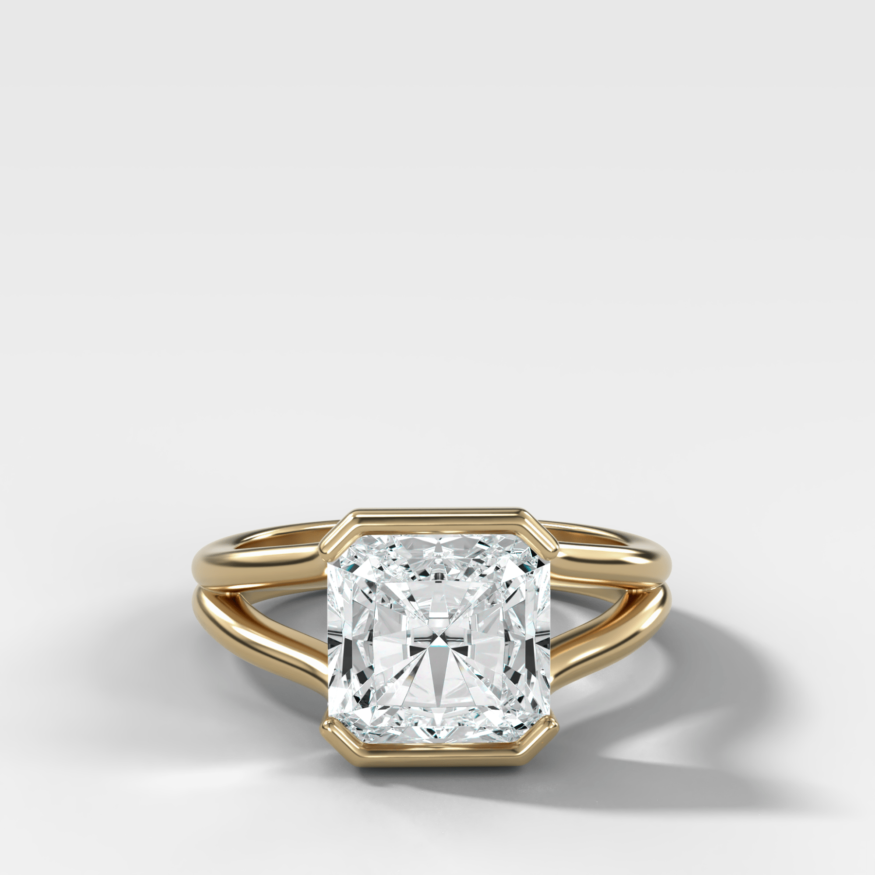 Split Shank Half Bezel Engagement Ring with Square Radiant Cut Diamond - GOODSTONE