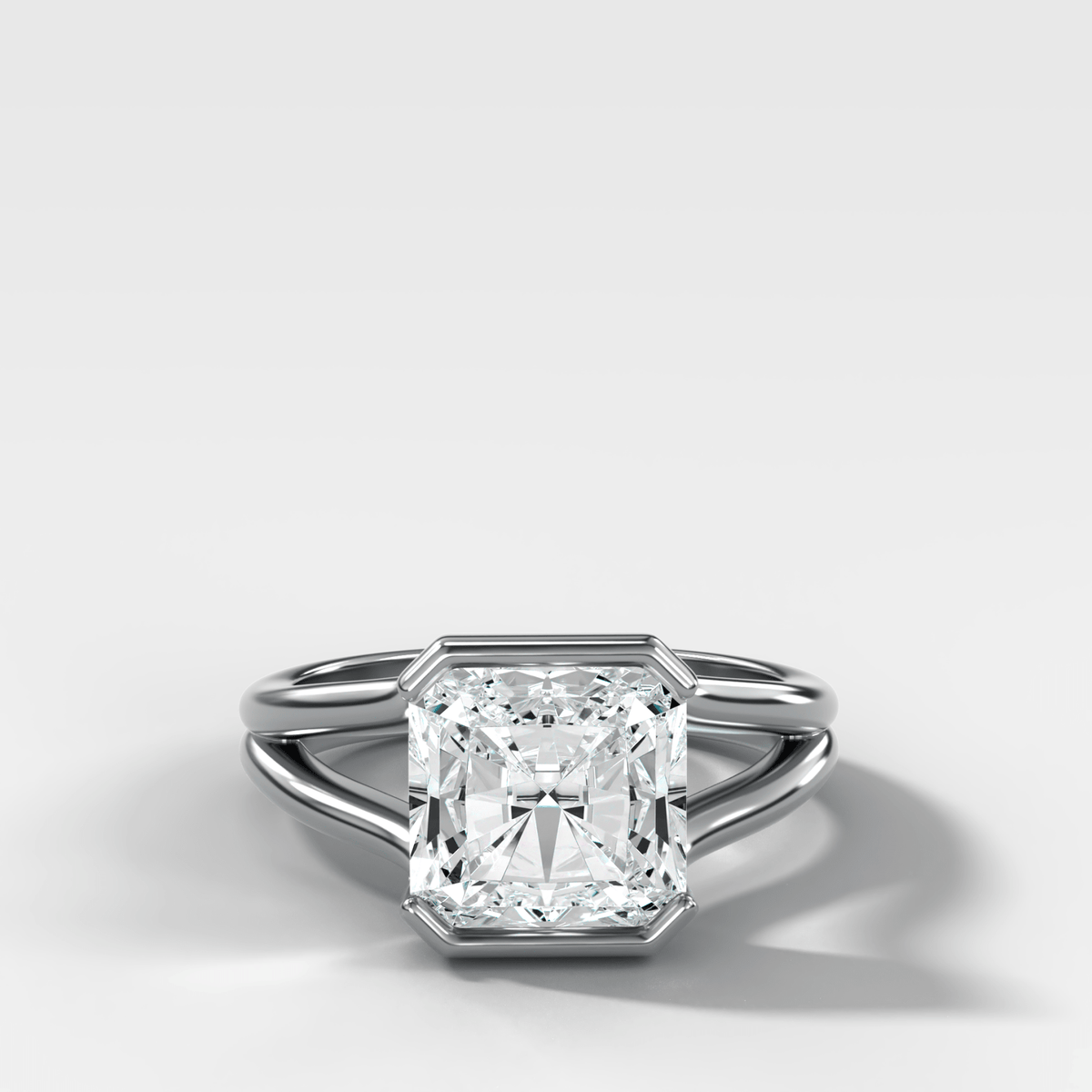 Split Shank Half Bezel Engagement Ring with Square Radiant Cut Diamond - GOODSTONE