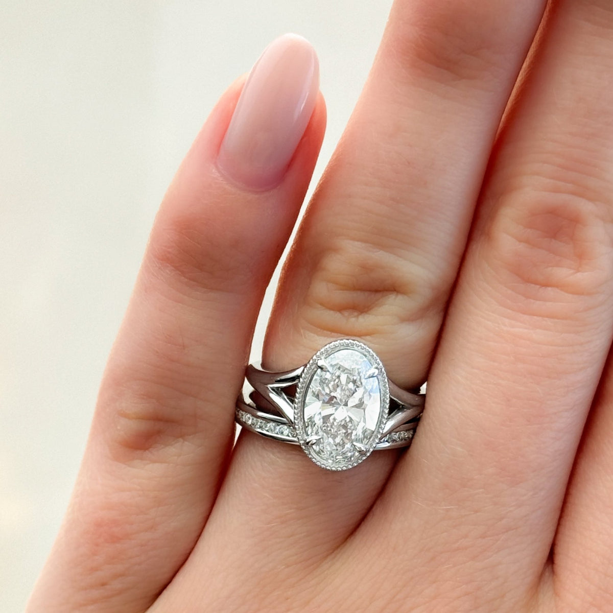 Split Shank Milgrain Bezel Engagement Ring with Oval Cut Diamond - GOODSTONE