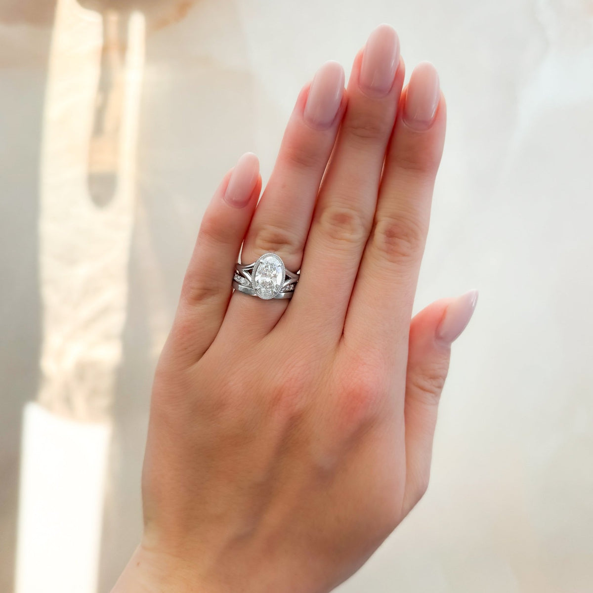 Split Shank Milgrain Bezel Engagement Ring with Oval Cut Diamond - GOODSTONE