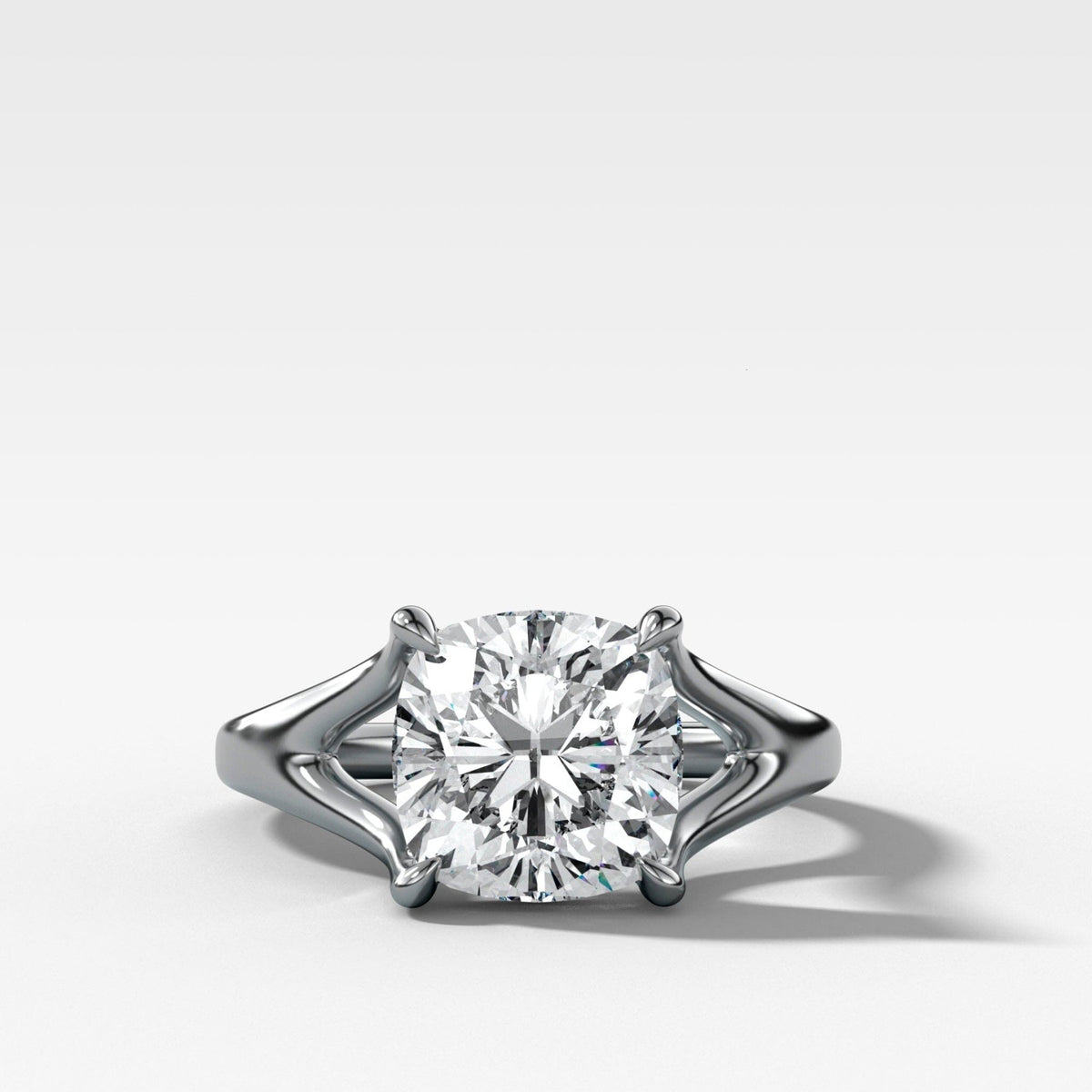 Split Shank Solitaire Engagement Ring with Cushion Cut Diamond - GOODSTONE