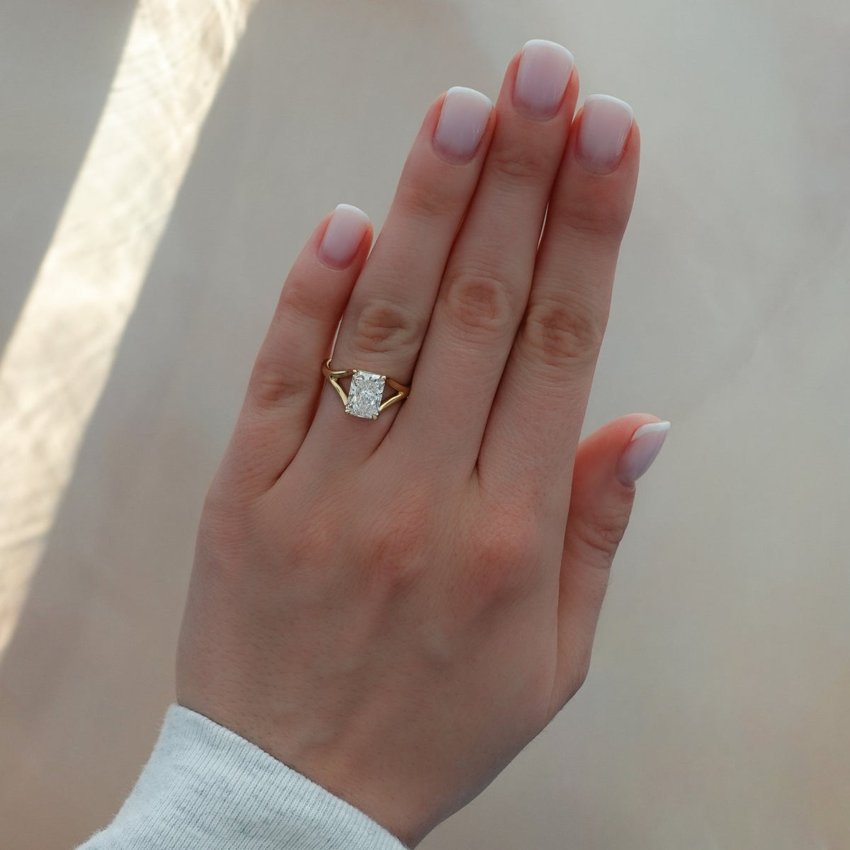 Split Shank Solitaire Engagement Ring with Elongated Radiant Cut Diamond - GOODSTONE