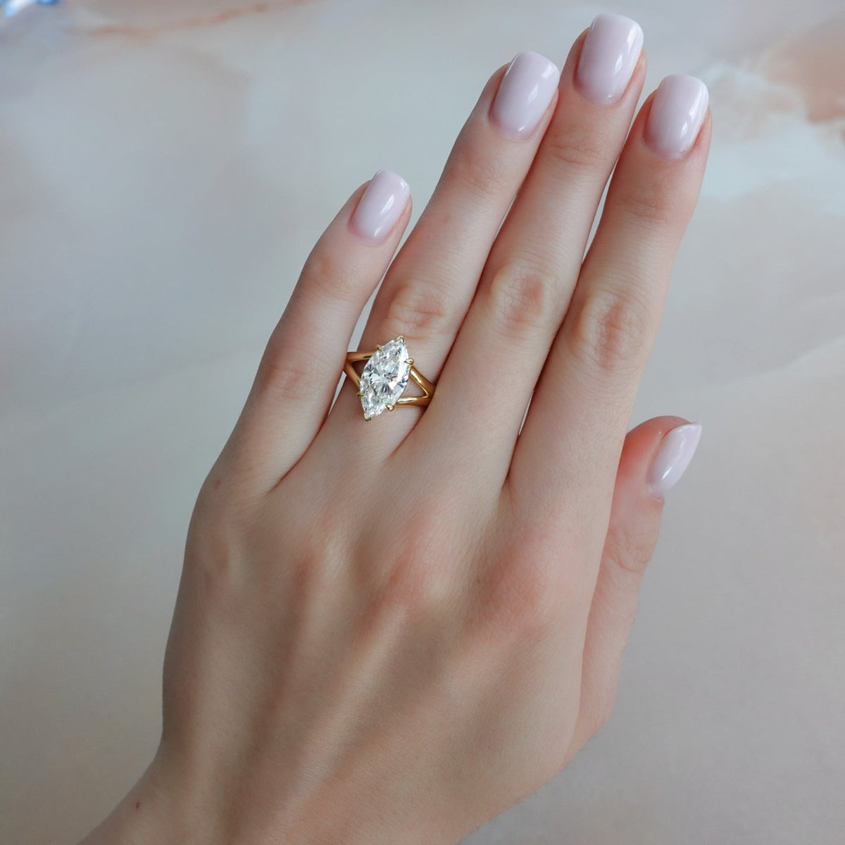 Split Shank Solitaire Engagement Ring with Marquise Cut Diamond - GOODSTONE