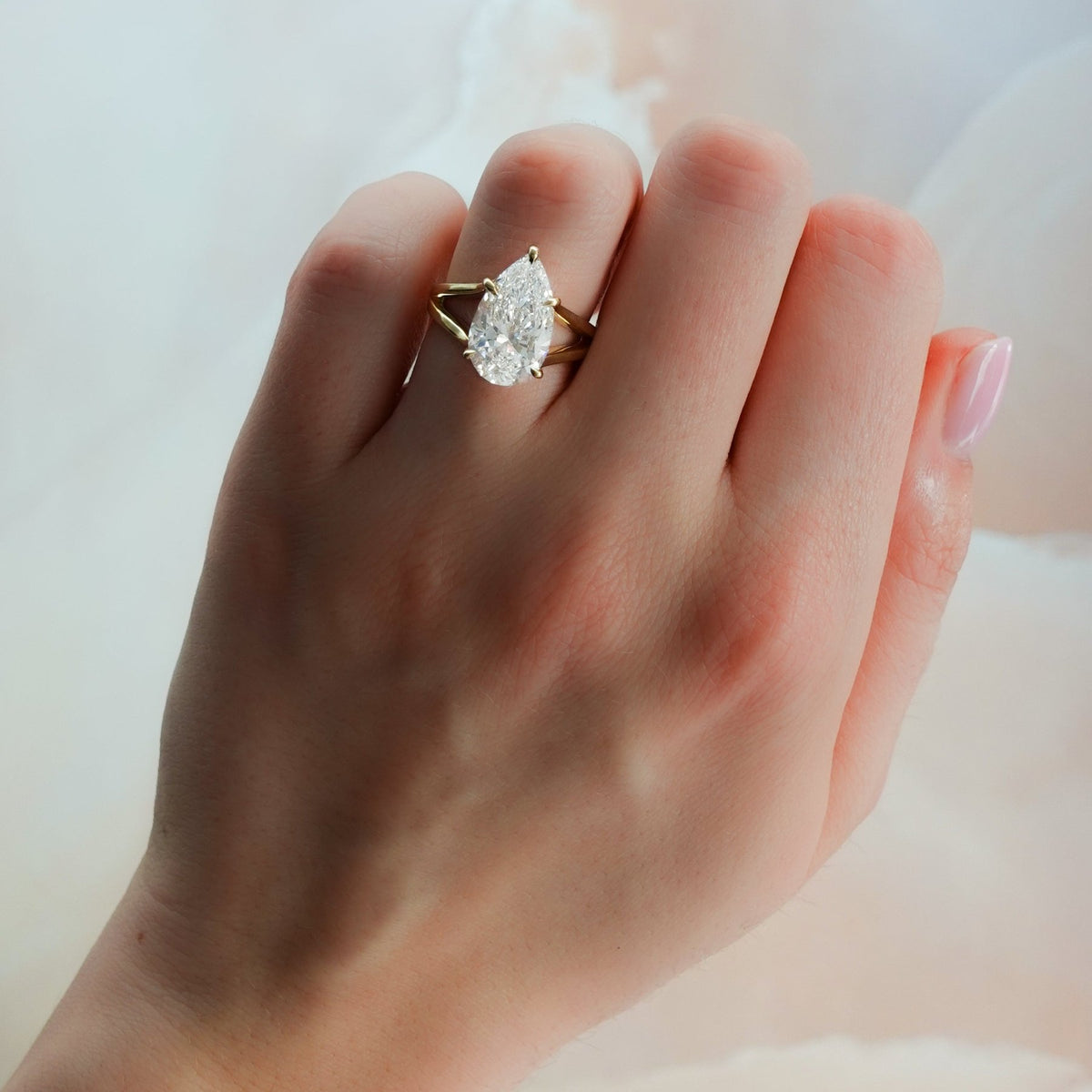 Split Shank Solitaire Engagement Ring with Pear Cut Diamond - GOODSTONE