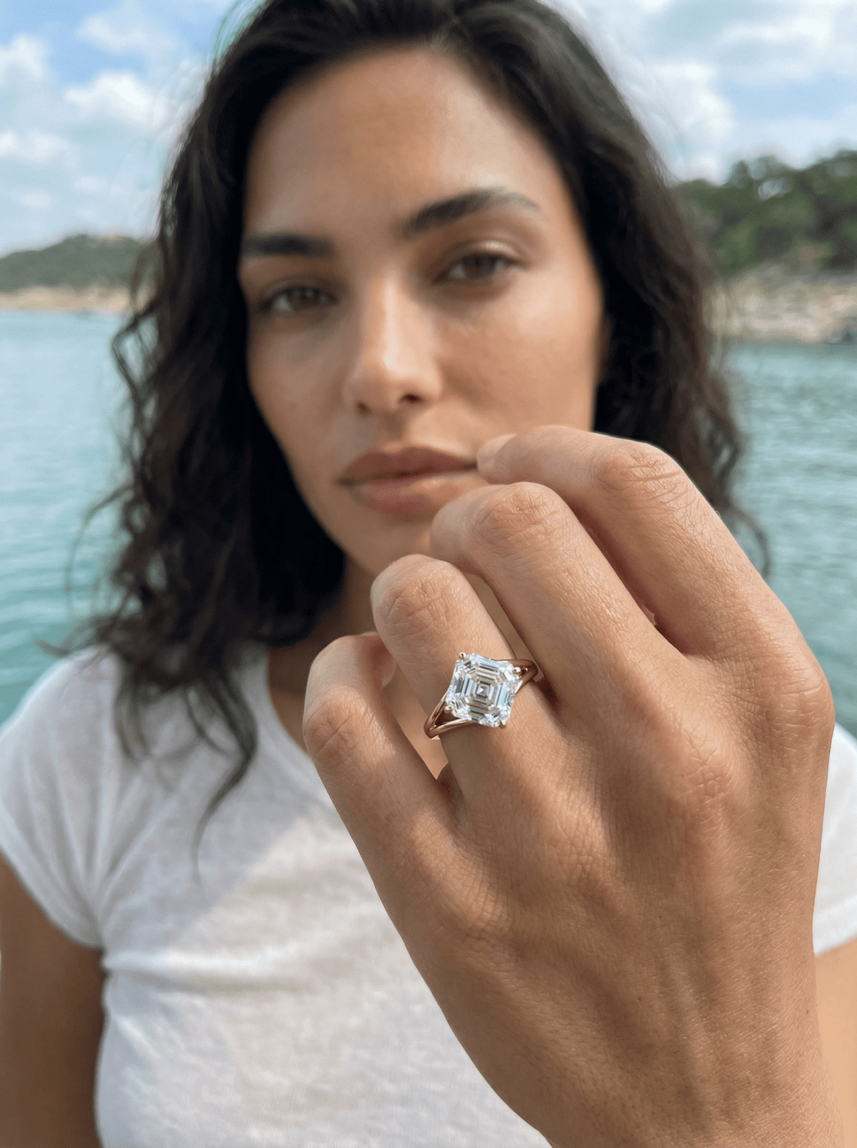 Split Shank Solitaire Engagement Ring with Tilted Asscher Cut Diamond - GOODSTONE