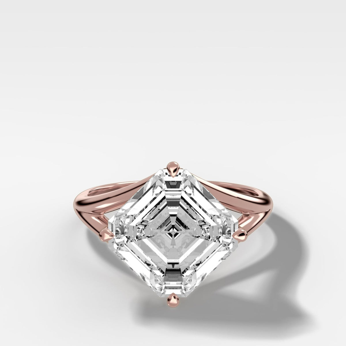 Split Shank Solitaire Engagement Ring with Tilted Asscher Cut Diamond - GOODSTONE