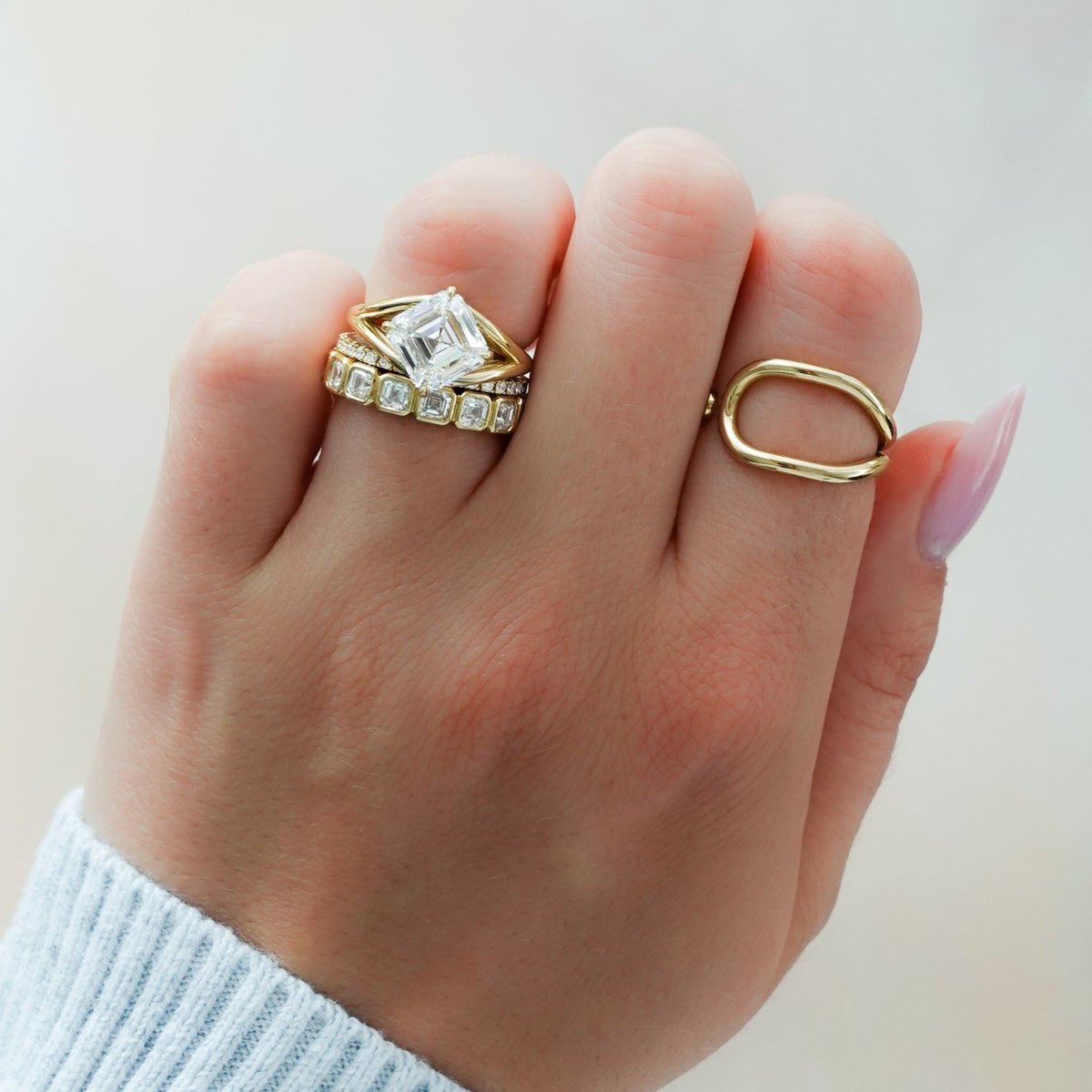 Split Shank Solitaire Engagement Ring with Tilted Asscher Cut Diamond - GOODSTONE