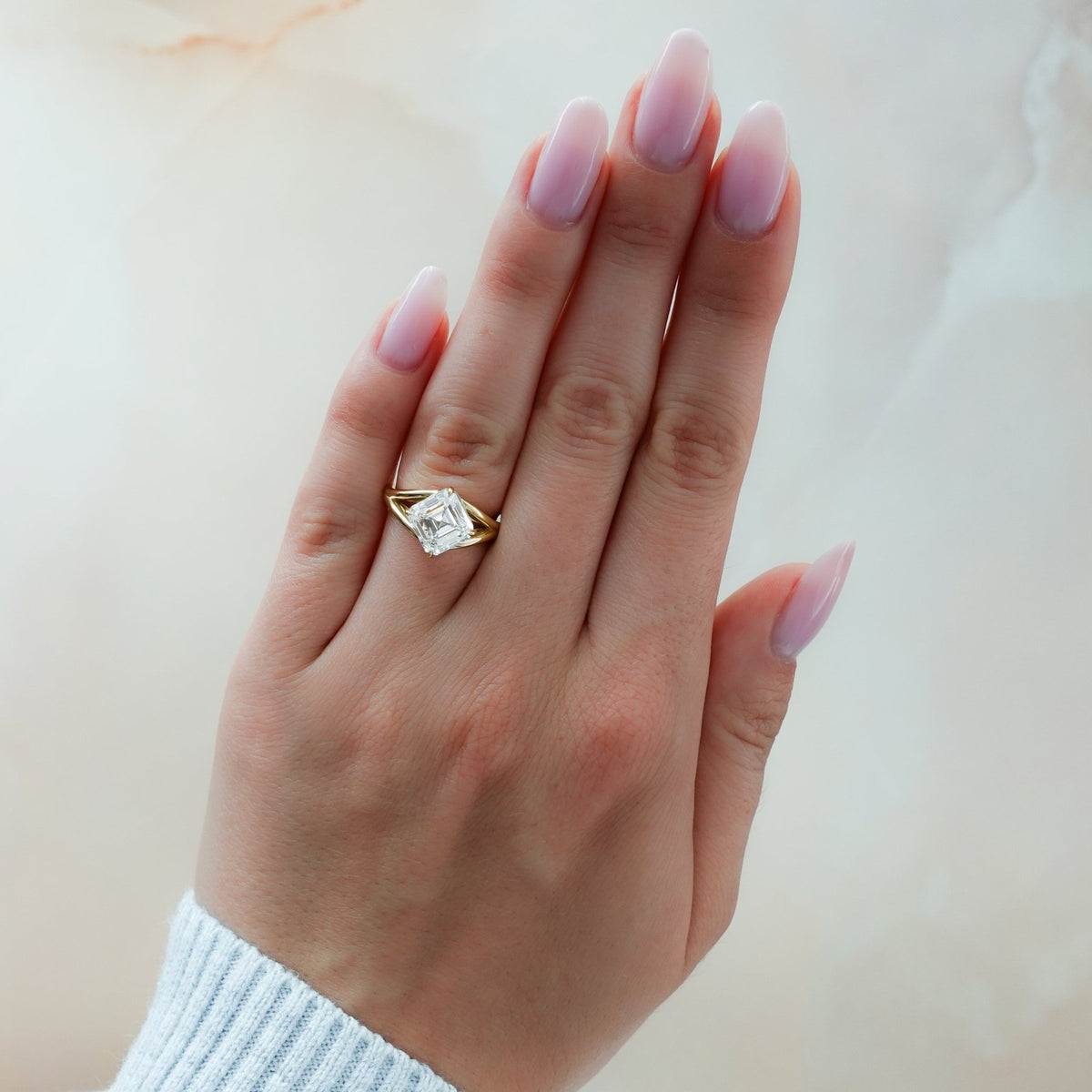 Split Shank Solitaire Engagement Ring with Tilted Asscher Cut Diamond - GOODSTONE