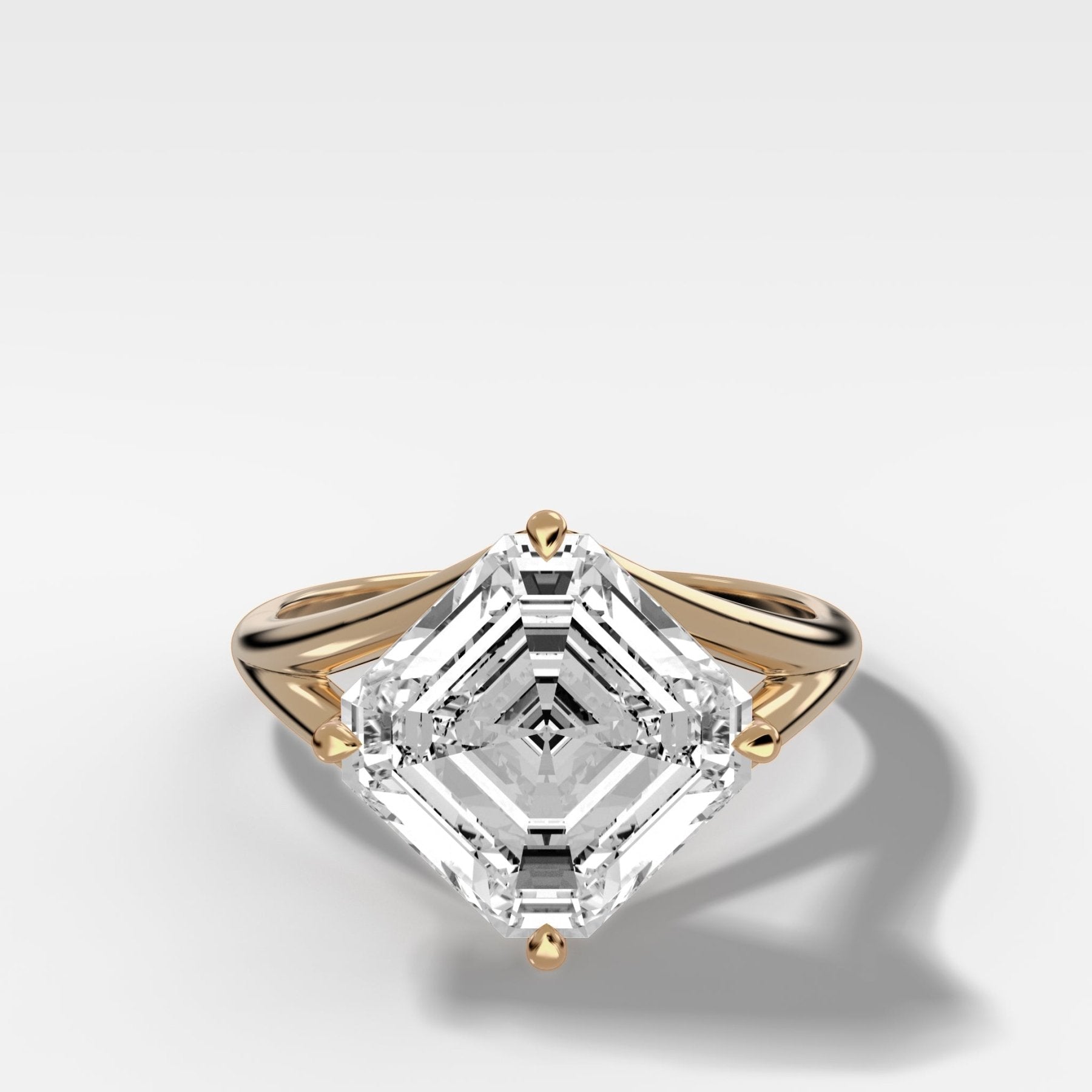 Split Shank Solitaire Engagement Ring with Tilted Asscher Cut Diamond - GOODSTONE