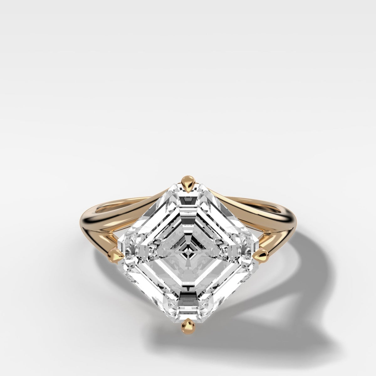 Split Shank Solitaire Engagement Ring with Tilted Asscher Cut Diamond - GOODSTONE