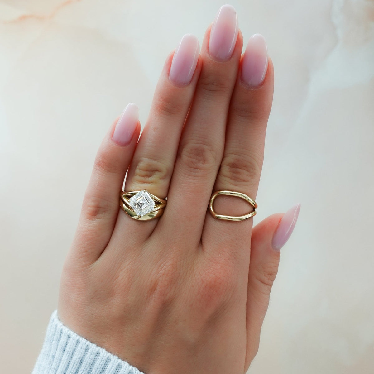 Split Shank Solitaire Engagement Ring with Tilted Asscher Cut Diamond - GOODSTONE