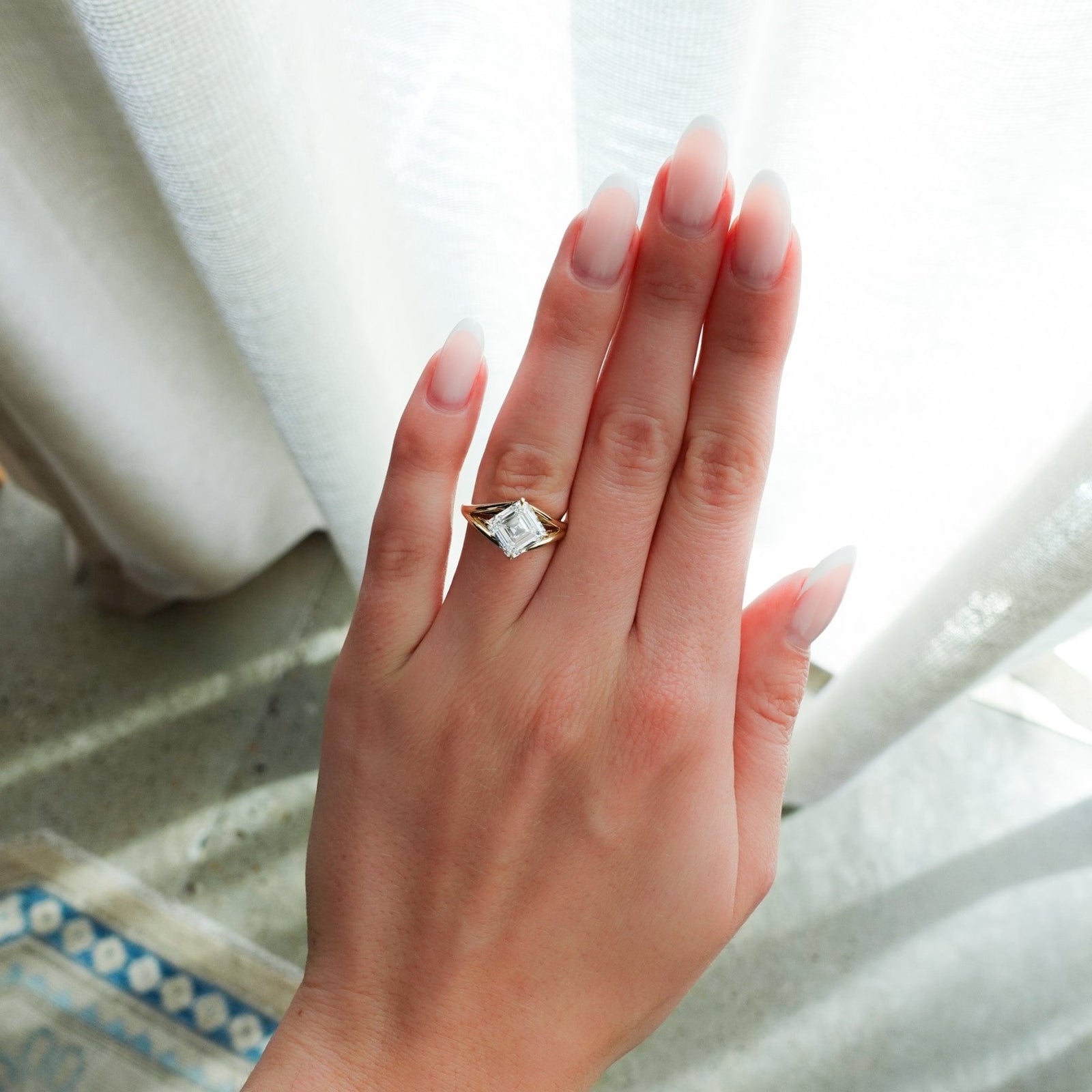 Split Shank Solitaire Engagement Ring with Tilted Lab Grown 1.04ct Asscher Cut Diamond - GOODSTONE