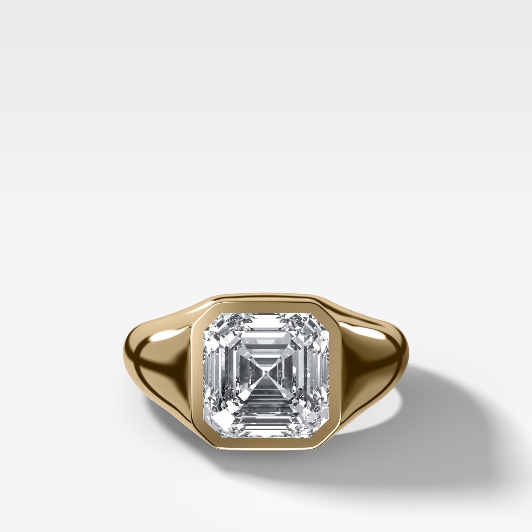 Tapered Bezel Signet Engagement Ring with Asscher Cut Diamond - GOODSTONE