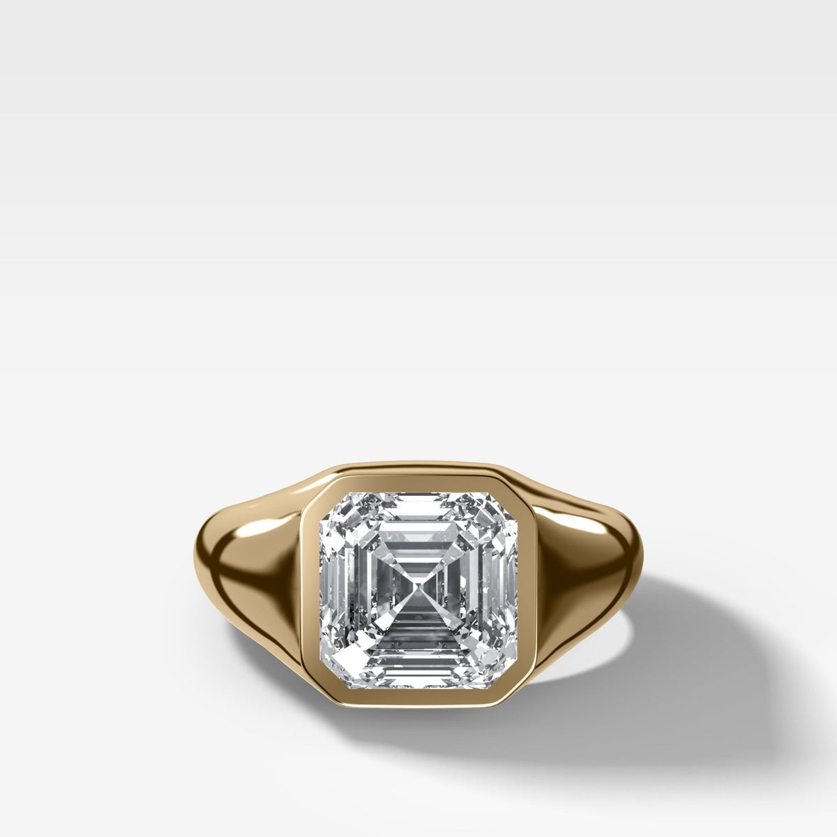 Tapered Bezel Signet Engagement Ring with Asscher Cut Diamond - GOODSTONE