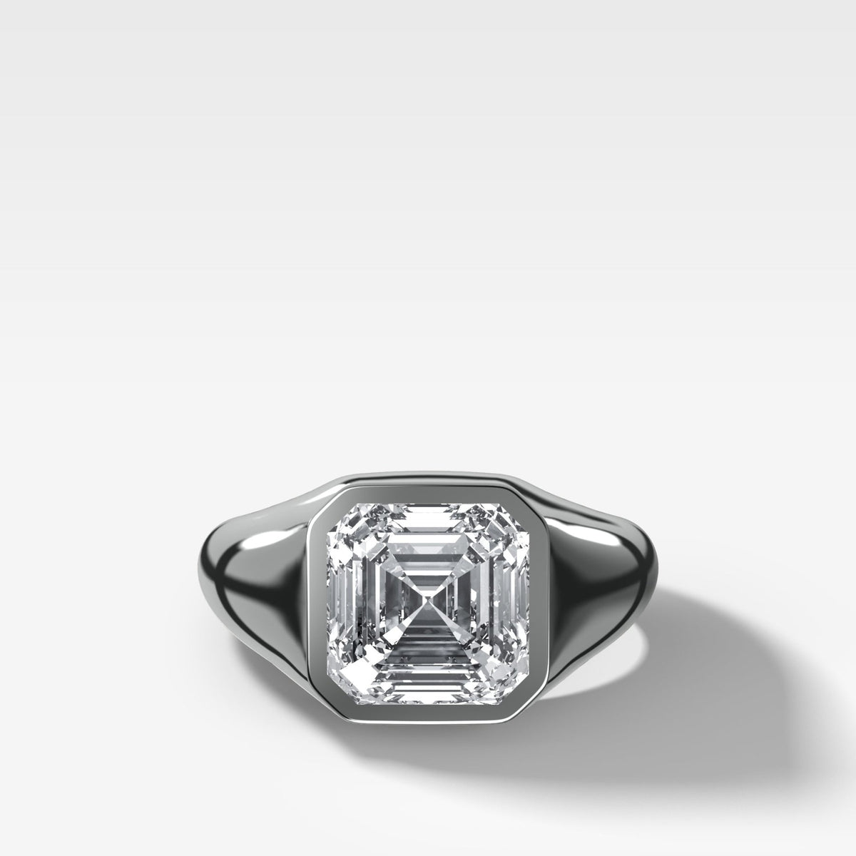 Tapered Bezel Signet Engagement Ring with Asscher Cut Diamond - GOODSTONE