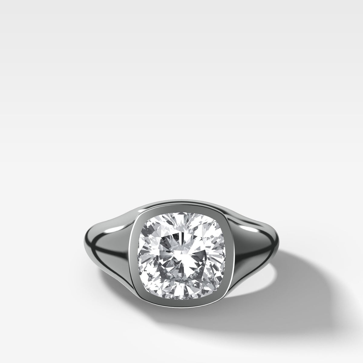Tapered Bezel Signet Engagement Ring with Cushion Cut Diamond - GOODSTONE