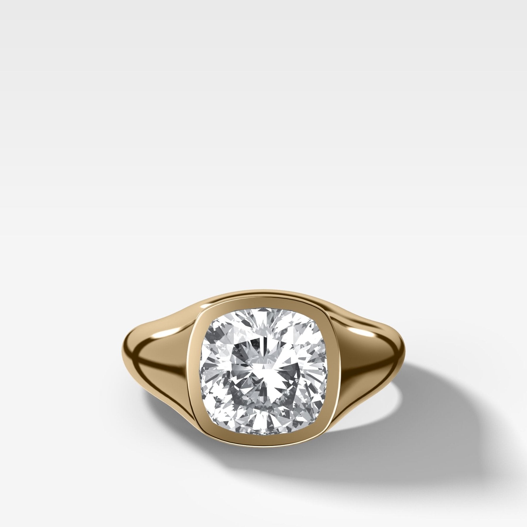Tapered Bezel Signet Engagement Ring with Cushion Cut Diamond - GOODSTONE