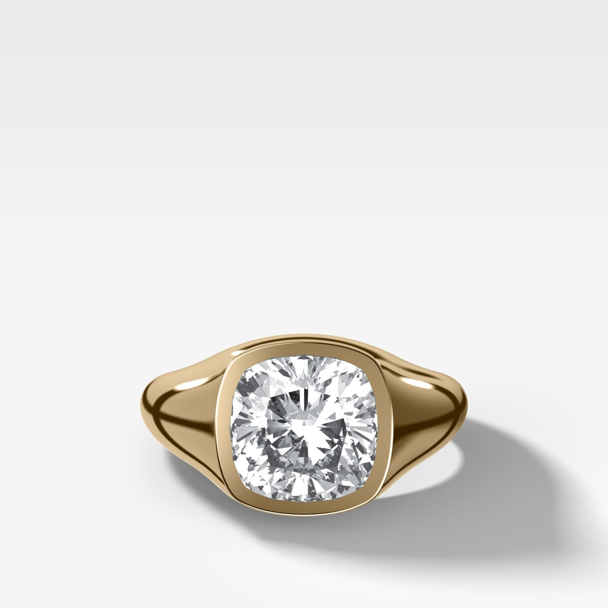 Tapered Bezel Signet Engagement Ring with Cushion Cut Diamond - GOODSTONE