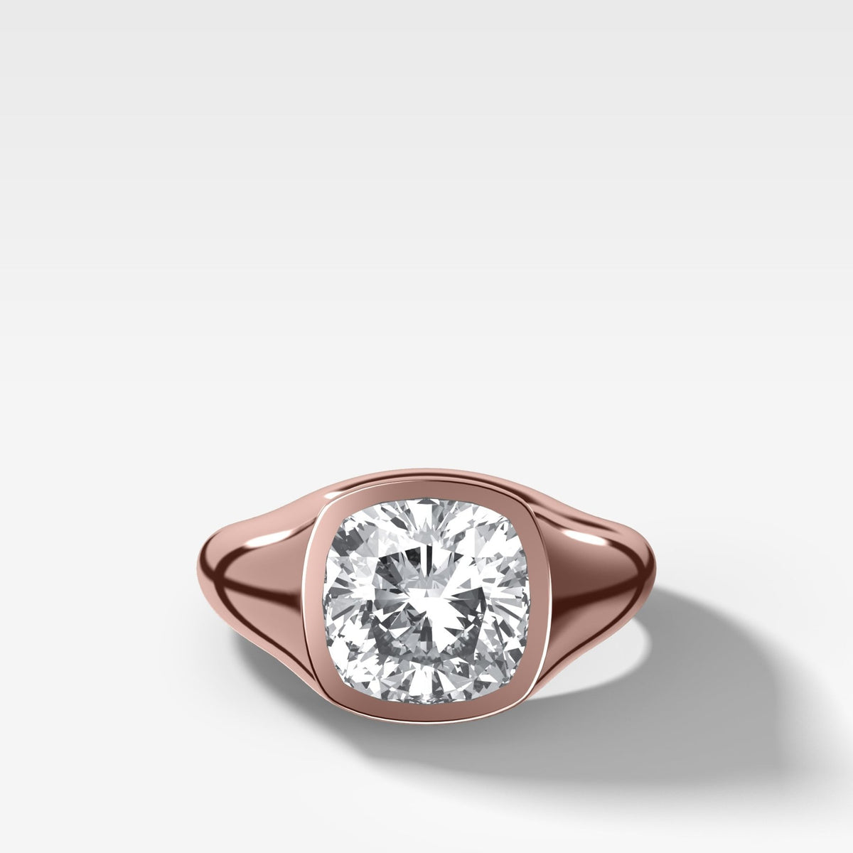 Tapered Bezel Signet Engagement Ring with Cushion Cut Diamond - GOODSTONE
